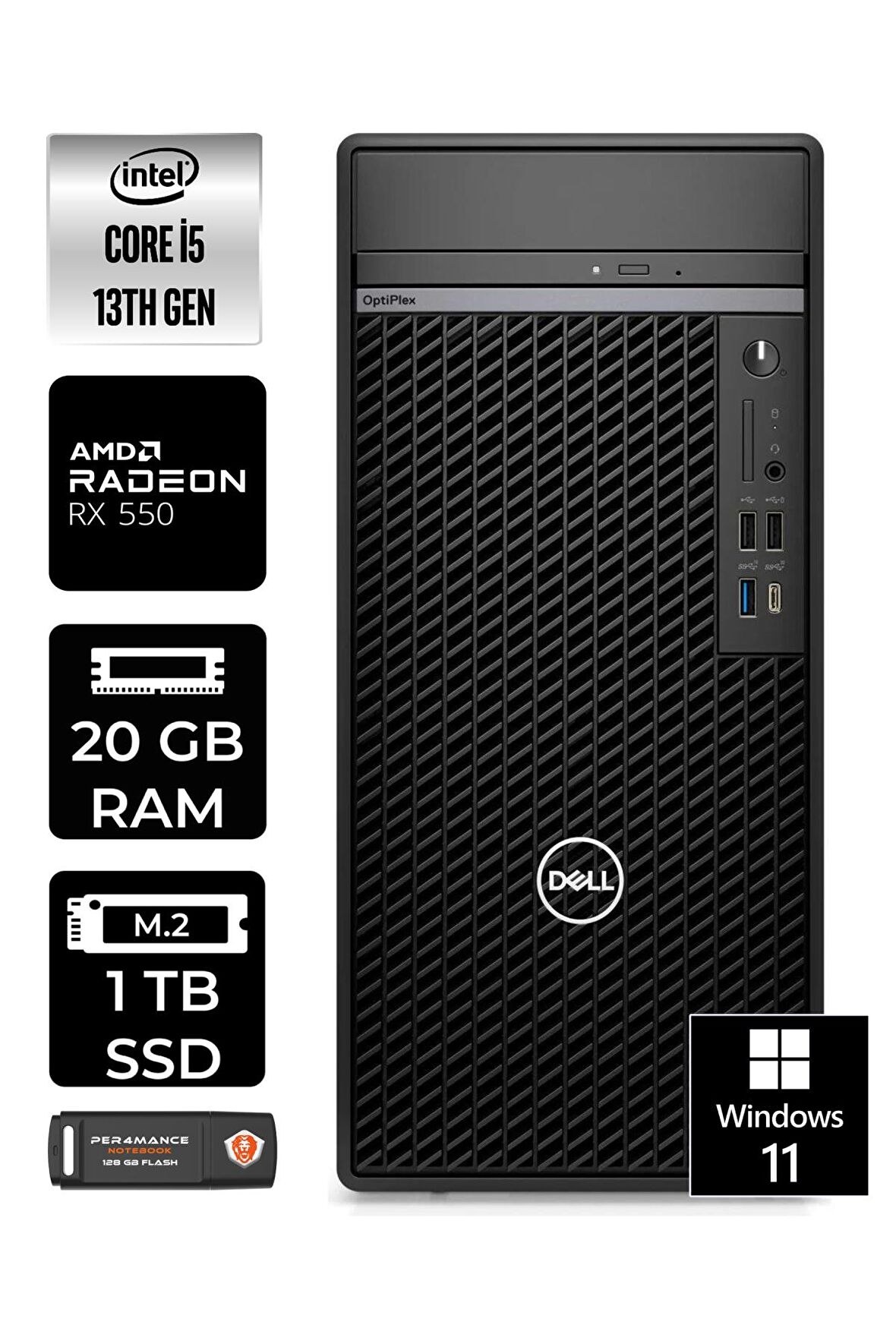 DELL OPTIPLEX i5 13500 20GB RAM 1TB SSD RX550/4GB W11PRO N010O7010MTU MASAÜSTÜ PC & PER4BELLEK