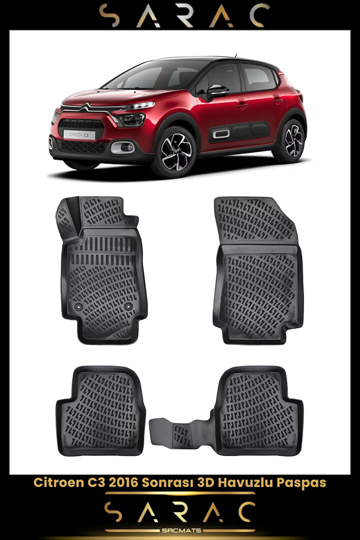 Citroen C3 2021 Model Araca Özel 3d Havuzlu Paspas
