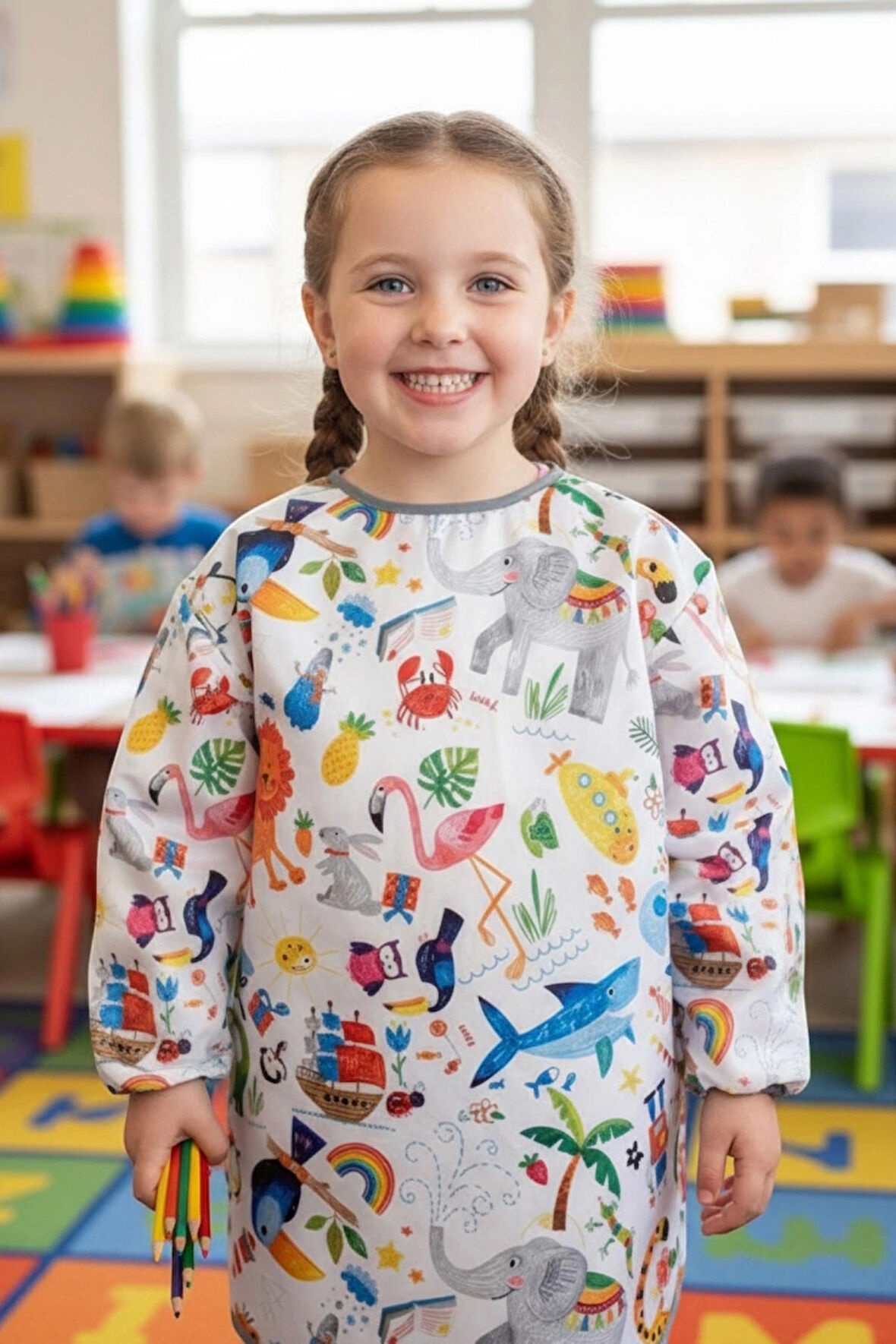 yorni 7-10 Yaş, Jungle, Sıvı Geçirmez, Makinede Yıkanabilir, Uzun Kollu Çocuk, Aktivite Boyama Önlüğü