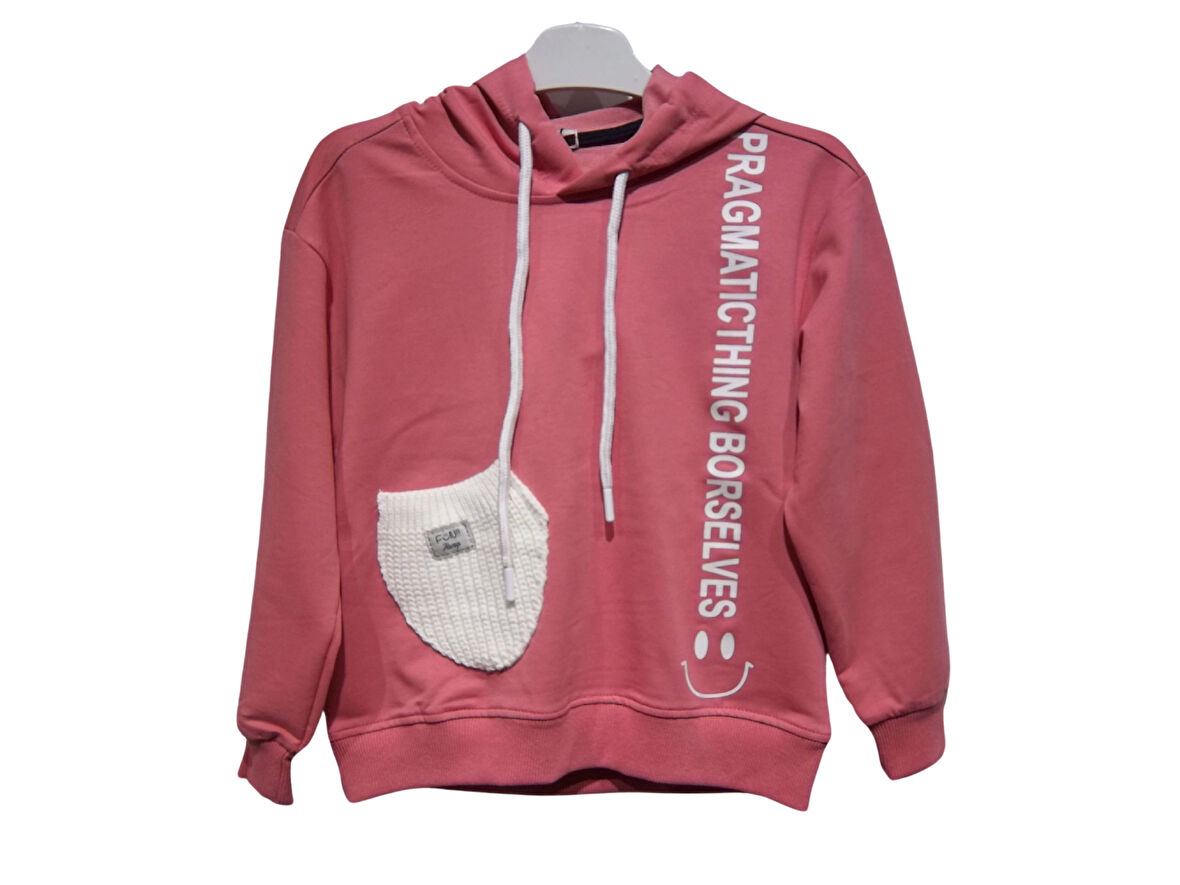 TRİKO CEPLİ KAPÜŞONLU KIZ SWEATSHIRT