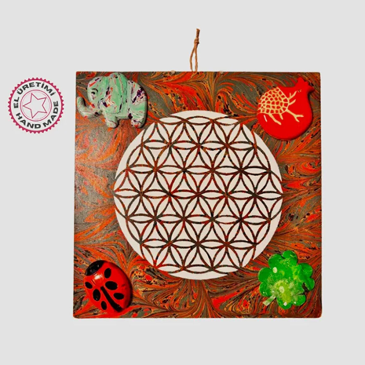 Uretti - Gülin 6449 - Yaşam Çiçeği Desenli Bolluk Bereket Şans Panosu 32cm