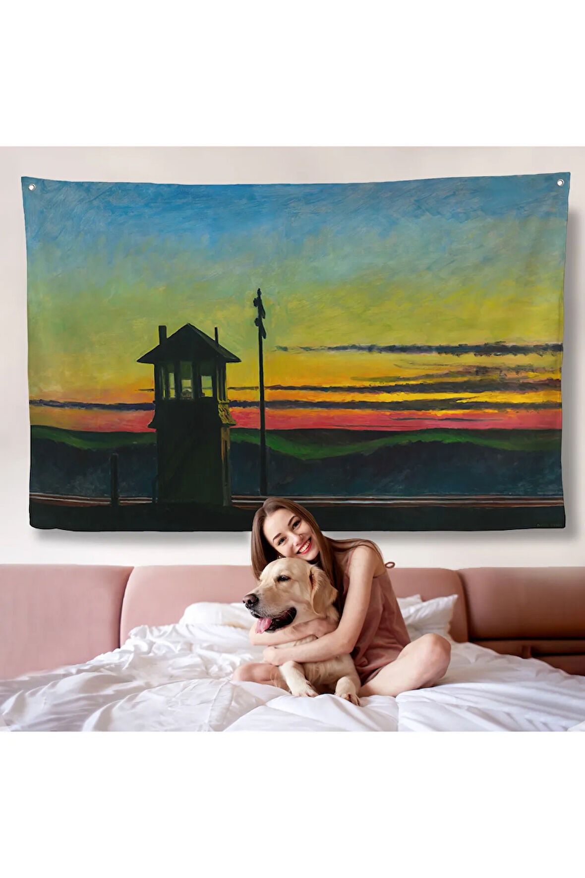 Edward Hopper - Demiryolunda Gün Batımı Duvar Örtüsü - Railroad Sunset-7113