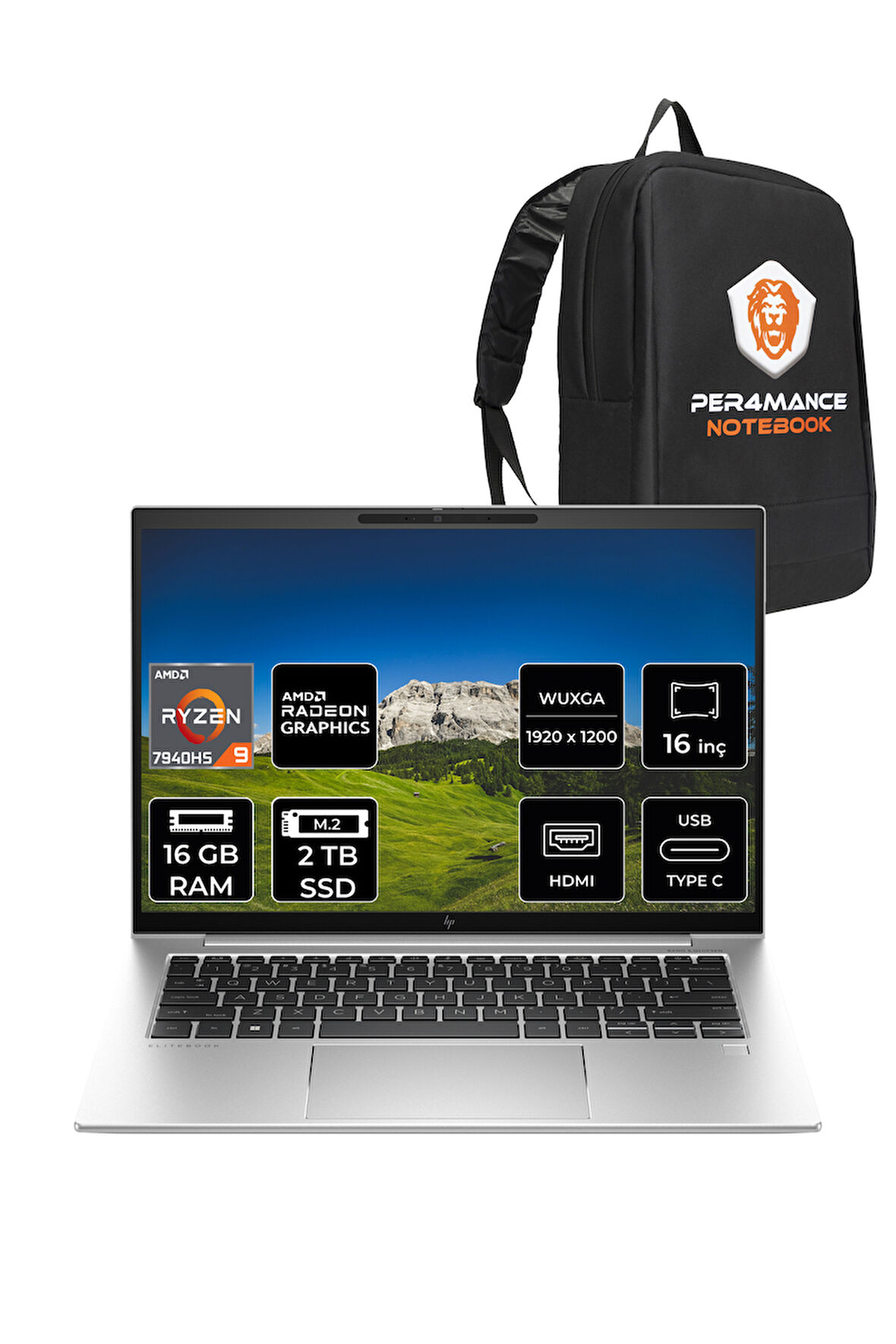 HP EliteBook 865 G10 R9 7940HS 16GB DDR5 2TB SSD 16'' WUXGA FDOS Dizüstü Bilgisayar & PER4 ÇANTA