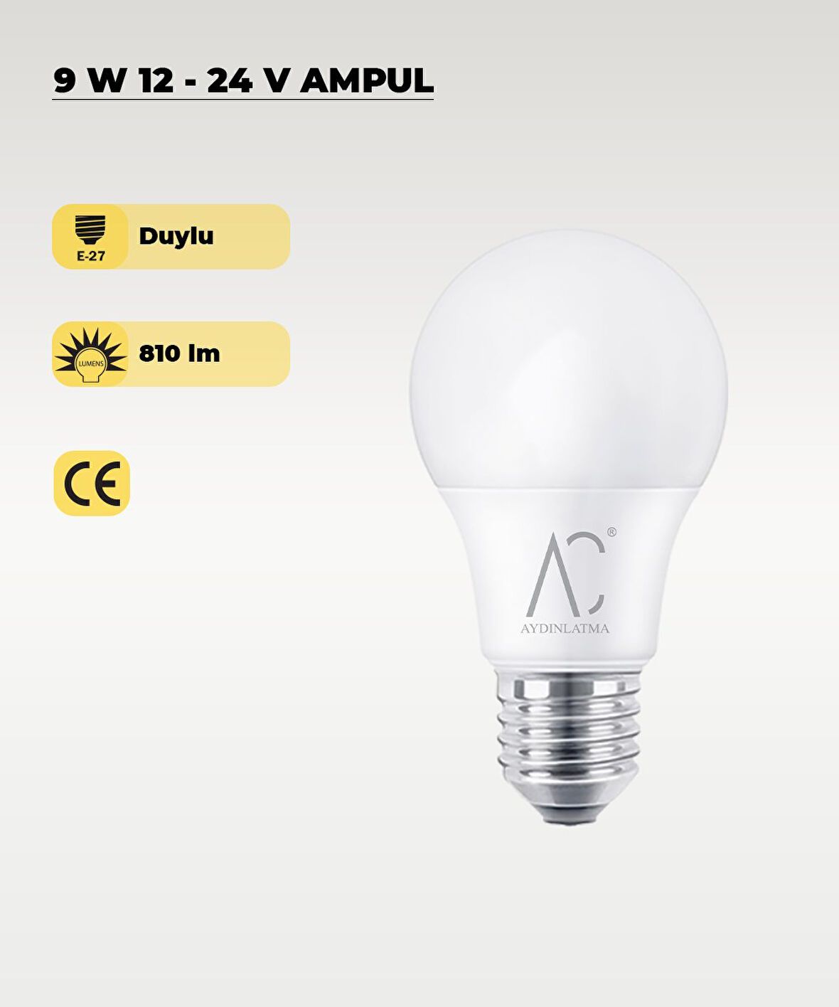 9W 12-24V  Ampul 6500K - Beyaz Işık - E-27 Duy