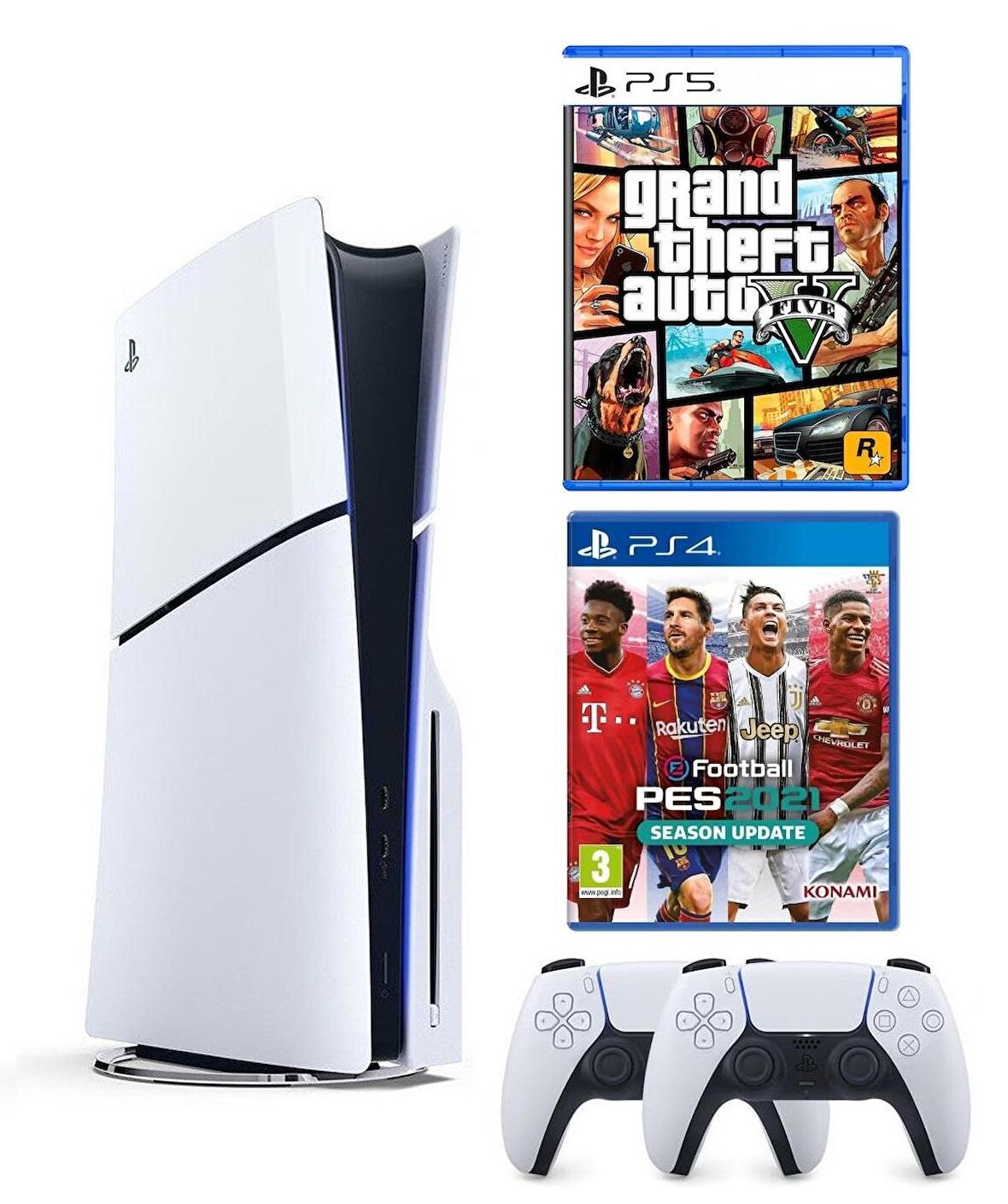 Sony Playstation 5 Slim Cd Edition + 2. DualSense Ps5 Kol + Pes 2021 + GTA 5 (ithalatçı Garantili)