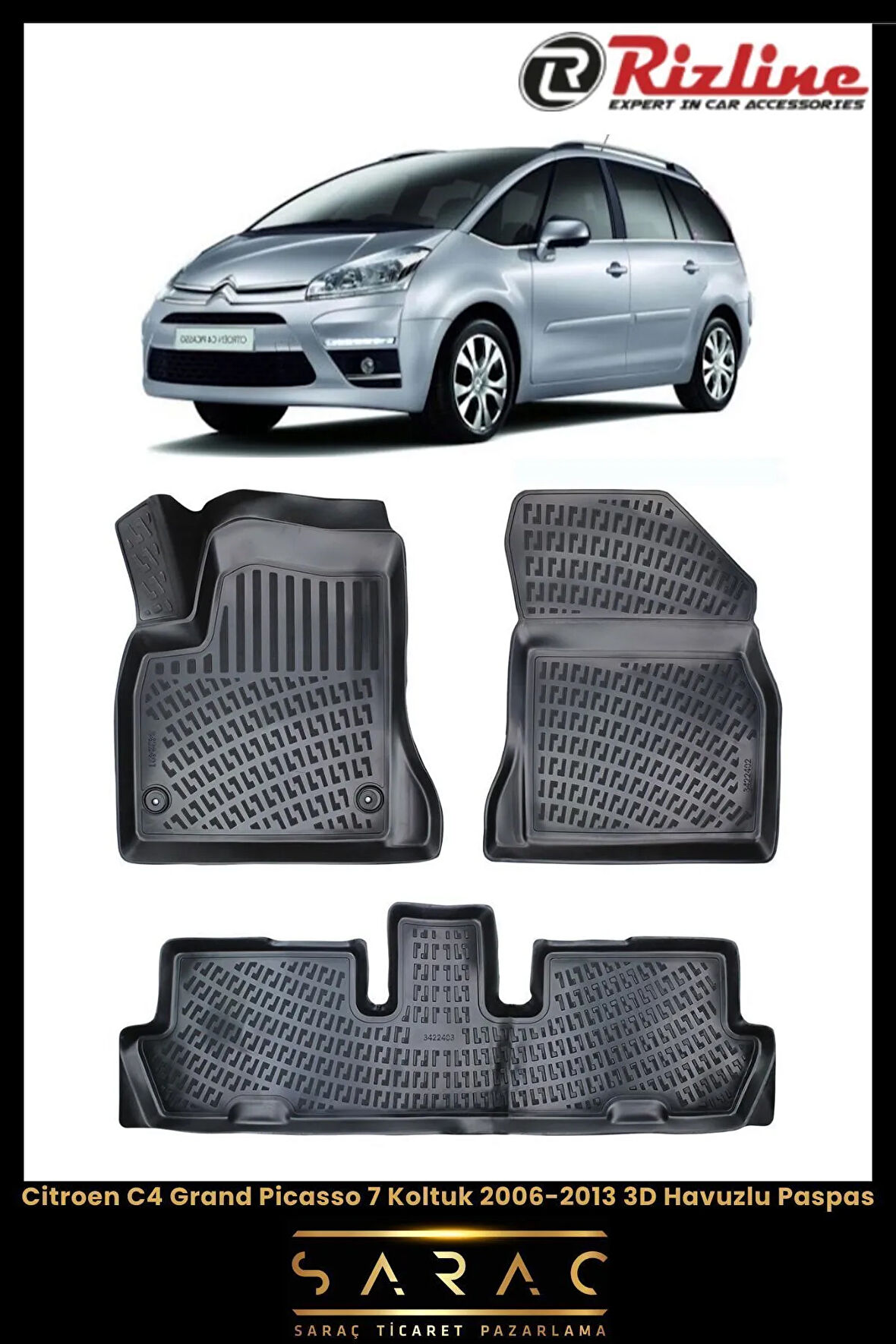 Rizline Citroen C4 Grand Picasso 7 Koltuk 2011 Model 3D Havuzlu Paspas