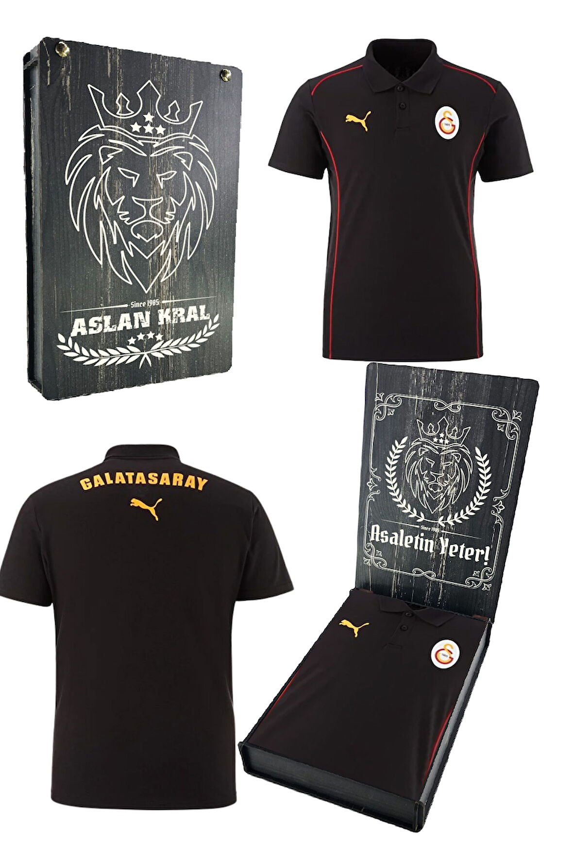 Galatasaray Orijinal Lisanslı A-Takım  Lazer Kutulu Polo Yaka Siyah T-Shirt