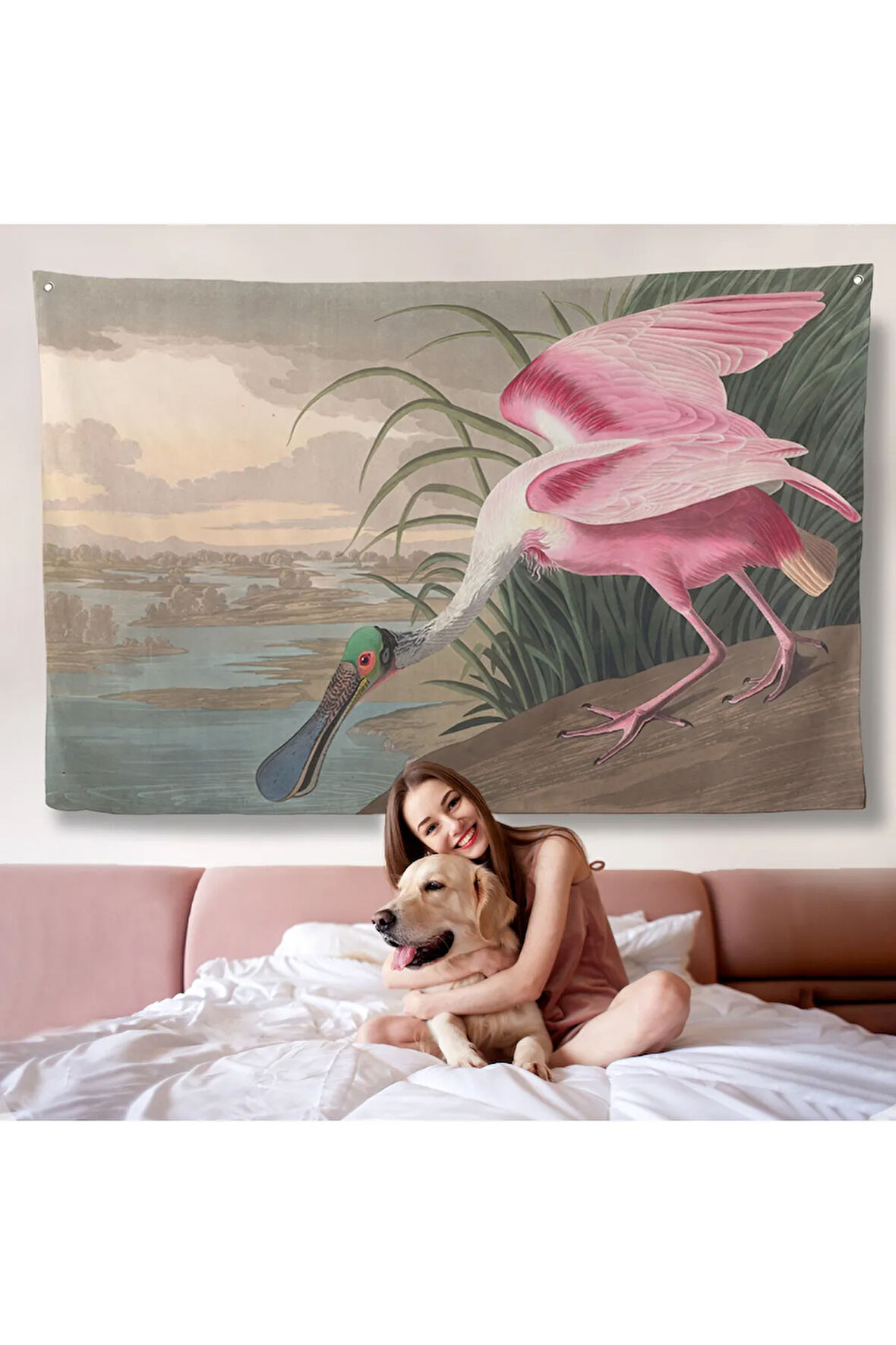 John James Audubon - Pembe Kaşıkçı Kuşu Duvar Örtüsü-7120