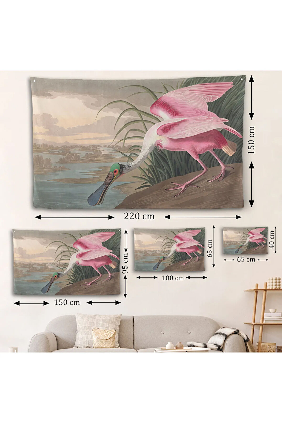 John James Audubon - Pembe Kaşıkçı Kuşu Duvar Örtüsü-7120