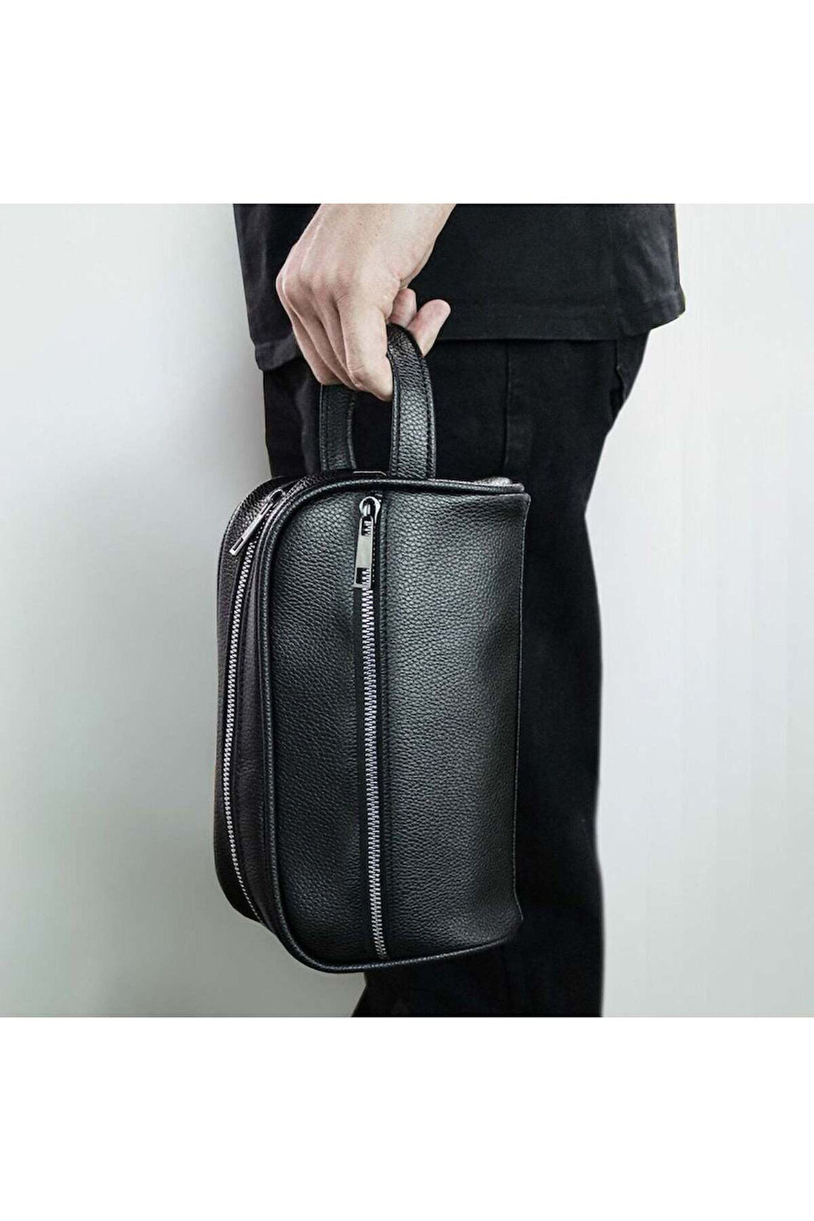 Siyah Suni Deri Erkek El Çantası