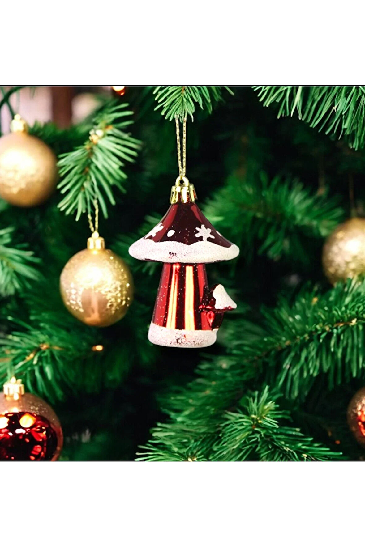 Yılbaşı Süsü 4'lü Mantar Kırmızı 10 cm