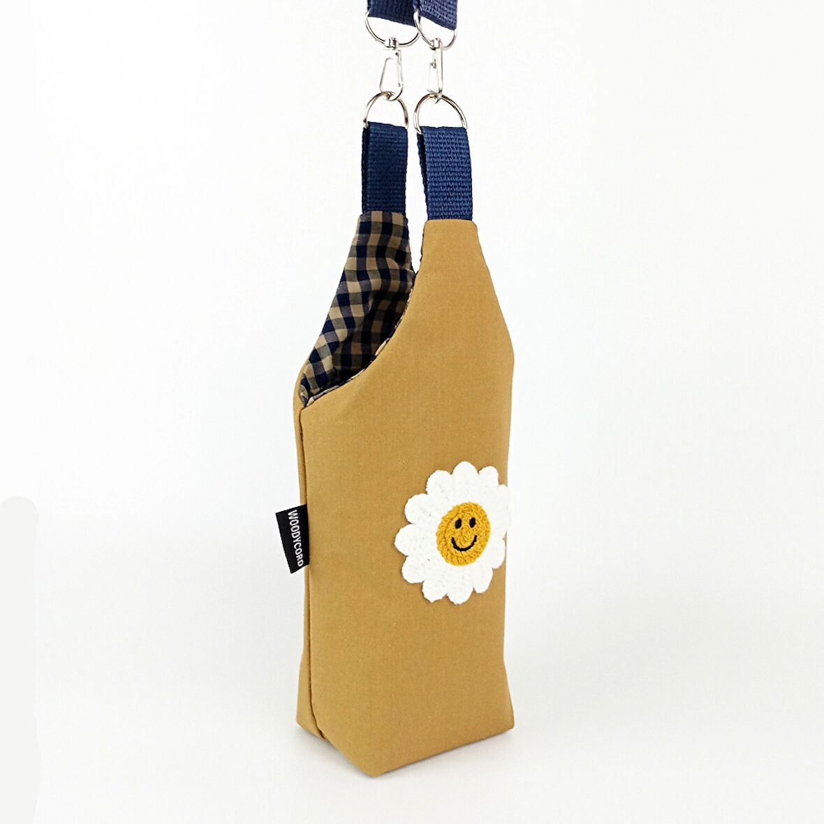 WoodyCord 1 Litrelik U Model Hardal Krem Papatya Aplikeli Matara Termos Kılıfı