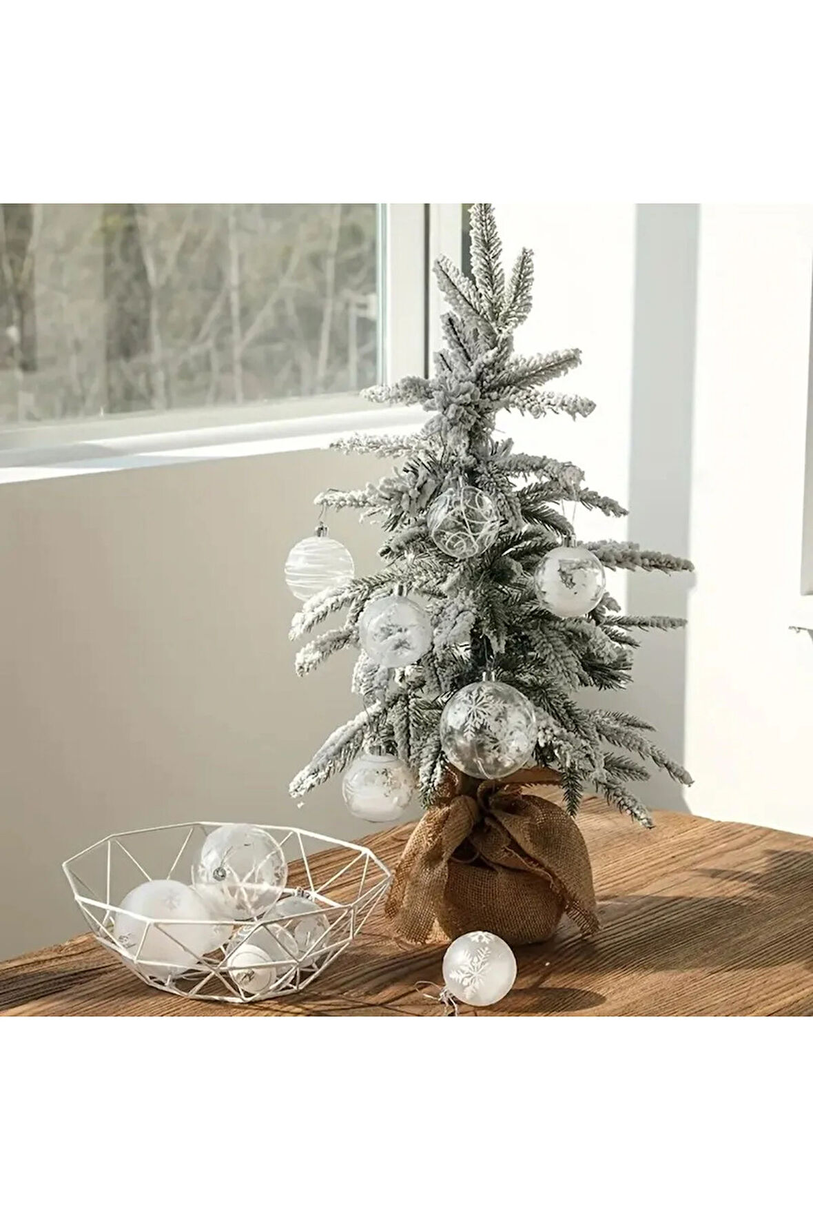 6 Cm Şeffaf Beyaz Kar Tanesi Plastik Simli Boyalı Noel,Dekoratif Yılbaşı Ağaç Süsü