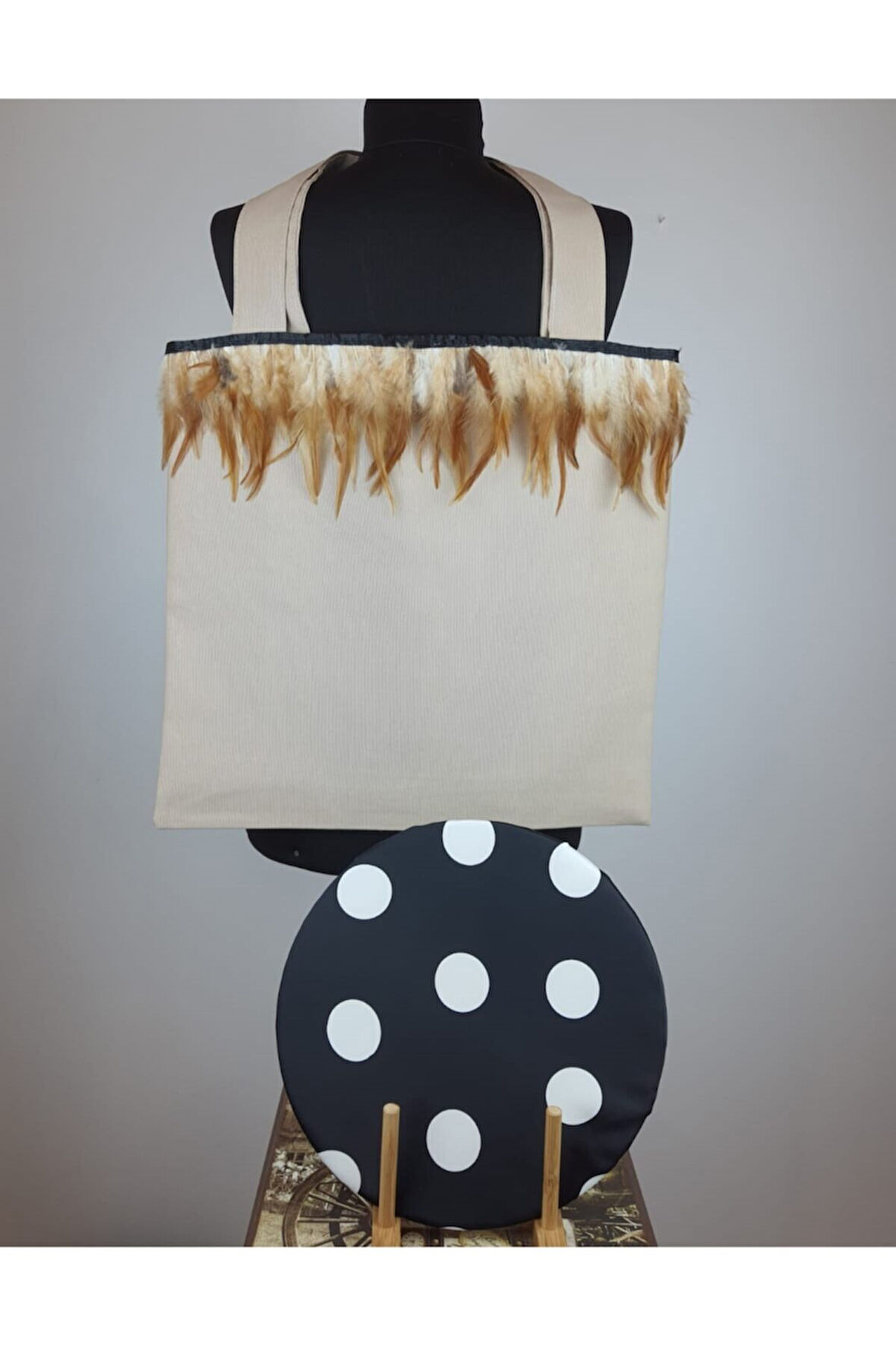 Kuş tüylü günlük bez çanta