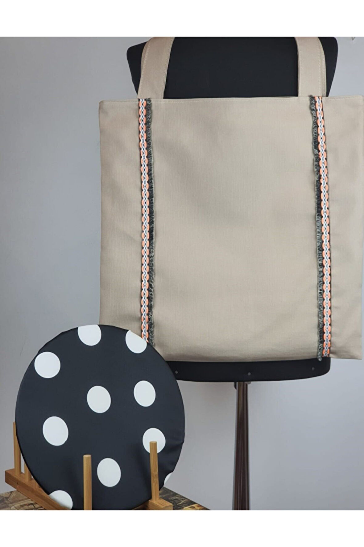 Bohem şeritli günlük hediyeli bez çanta