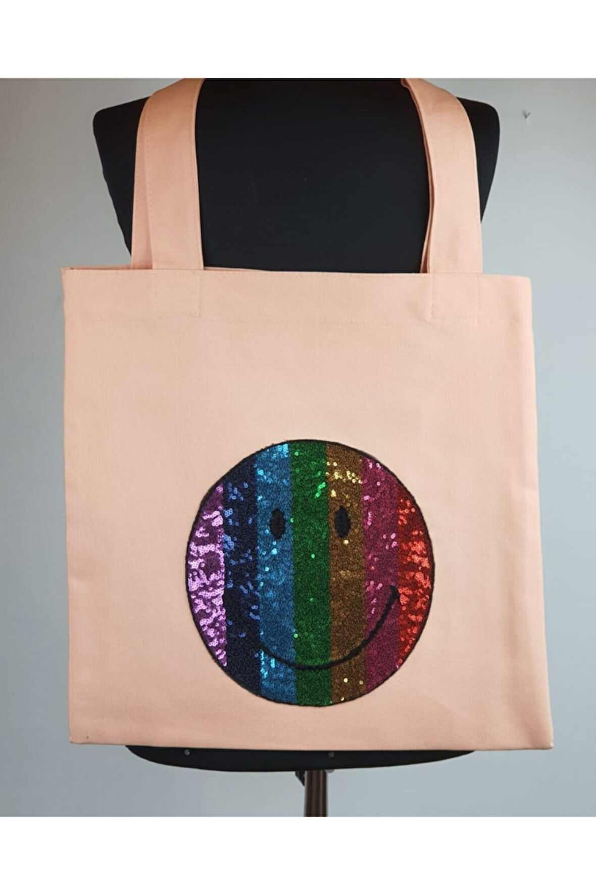 Gülen surat parlak payetli günlük,plaj bez çanta