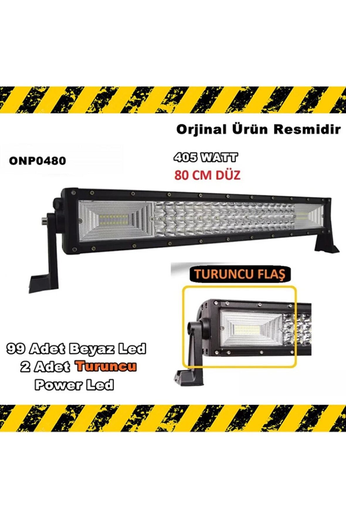 Off Road Led Bar Beyaz Led Turuncu Flaşlı Düz 3 Sıra 80 Cm 405 Watt 99 Led