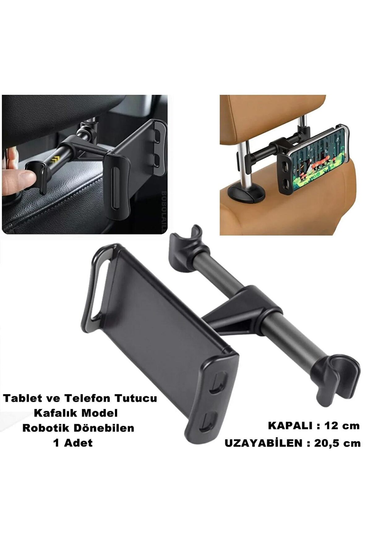 Tablet Ve Telefon Tutucu Araç Içi Arka Koltuk Kafalık Model Robotik Dönebilen 1 Adet -