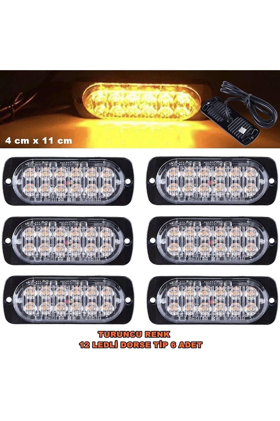 Off Road Led Lamba Turuncu Çakarlı 16 Fonksiyonlu 12 Led 4 X 11 Cm 6 Adet -  Uyumlu