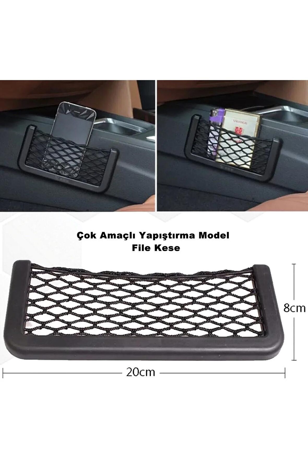 Araç File Kese Telefonluk Çok Amaçlı File Yapışma Model 8cm X 20cm -