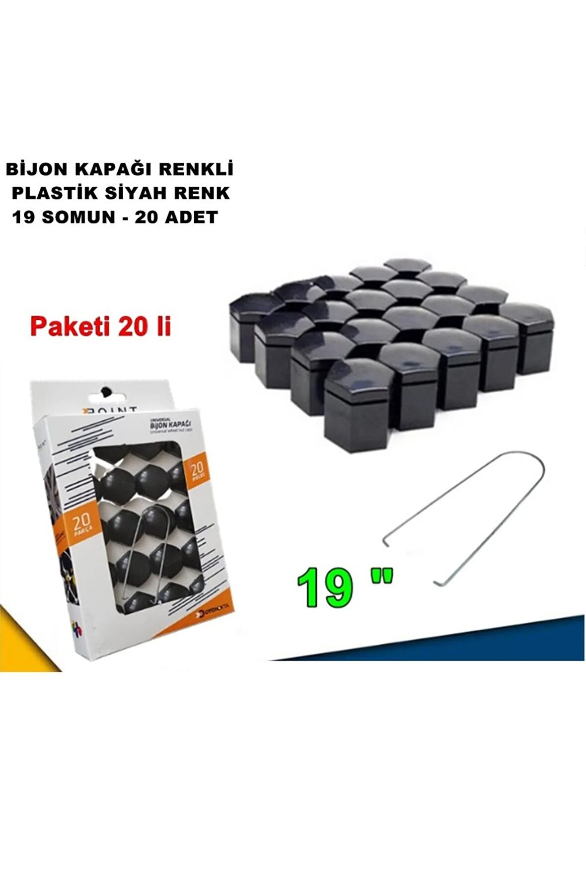 Renkli Bijon Kapağı Plastik Siyah Renk Altıgen 19 Mm Bijon Uyumlu 20 Adet -