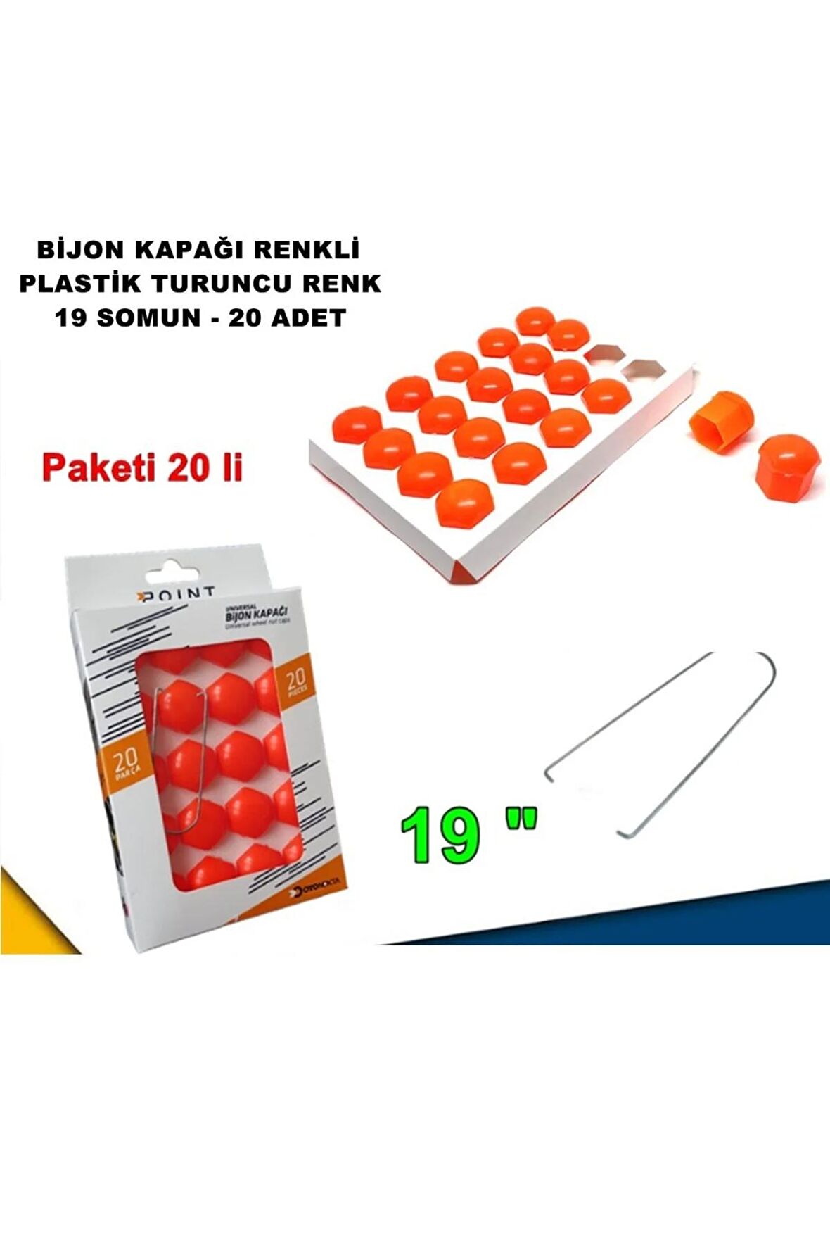 Renkli Bijon Kapağı Plastik Turuncu Renk Altıgen 19 Mm Bijon Uyumlu 20 Adet -