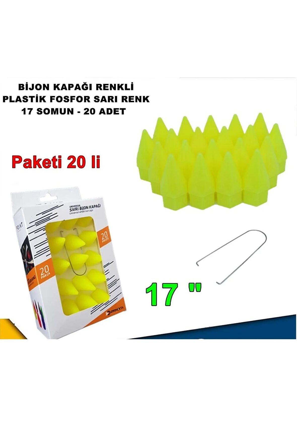 Sivri Mermi Tip Bijon Kapağı Plastik Fosfor Sarı Renk 17 Mm Bijon Uyumlu 20 Adet -