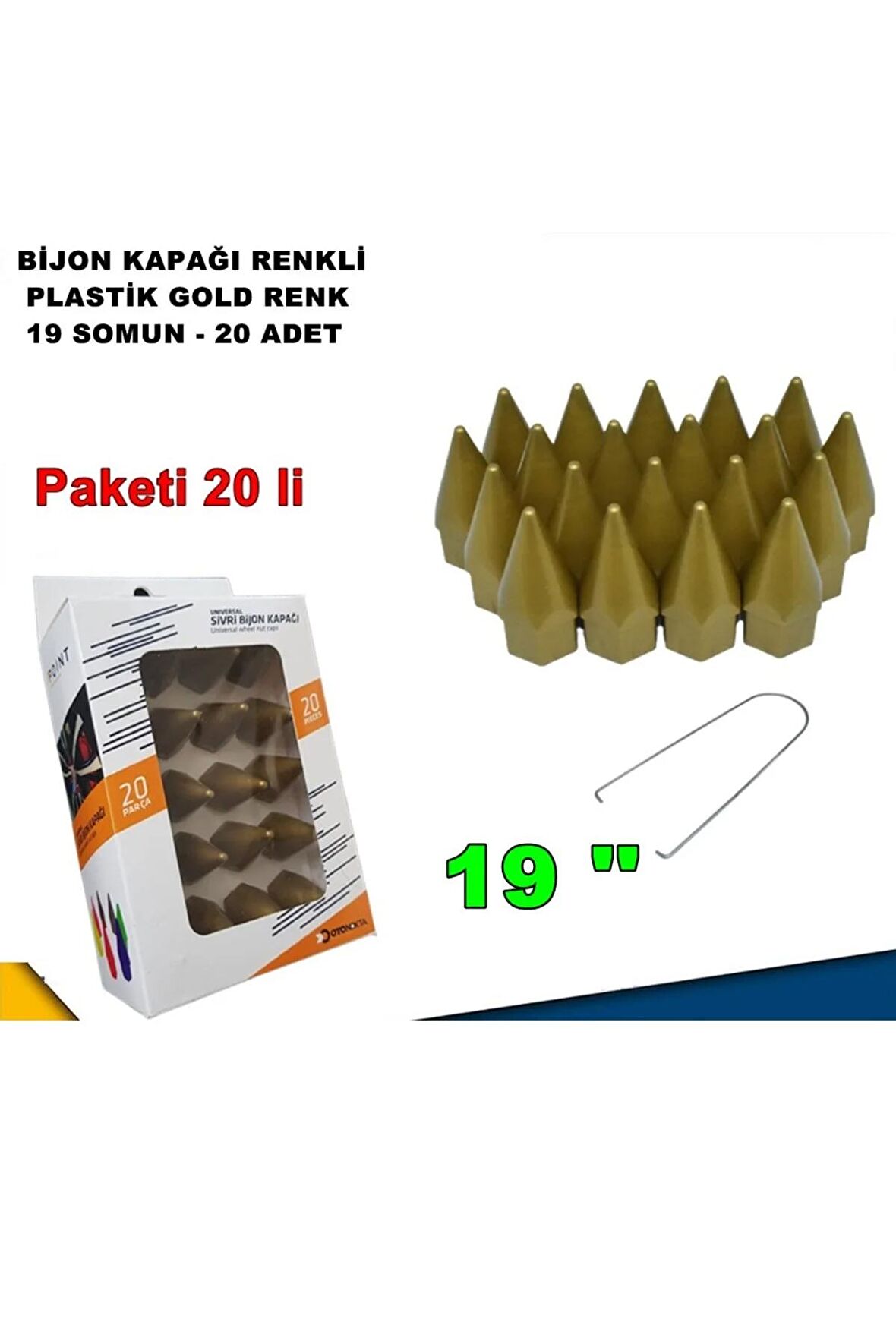 Sivri Mermi Tip Bijon Kapağı Plastik Gold Renk 19 Mm Bijon Uyumlu 20 Adet -