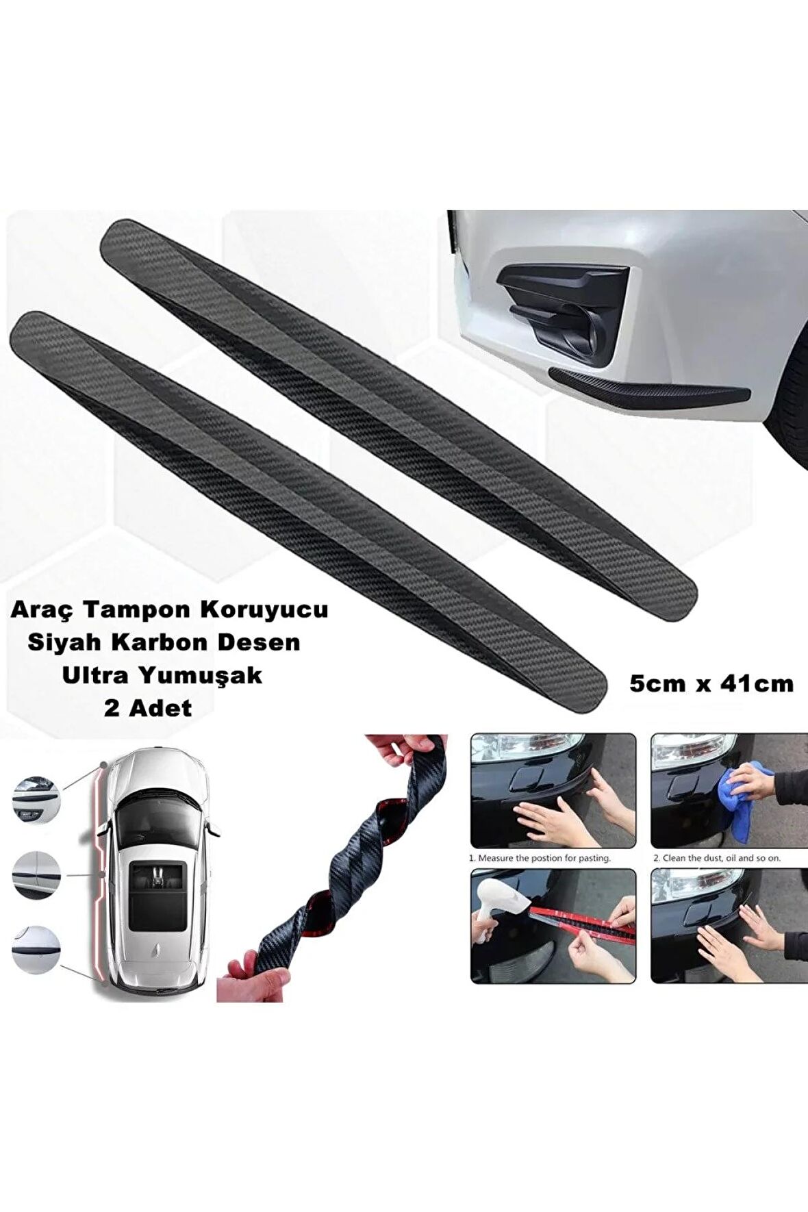 Tampon Koruyucu Plastik Ultra Yumuşak Şekil Alabilen Siyah Karbon Desen 2 Parça 5cm X 41cm 1. Kalite