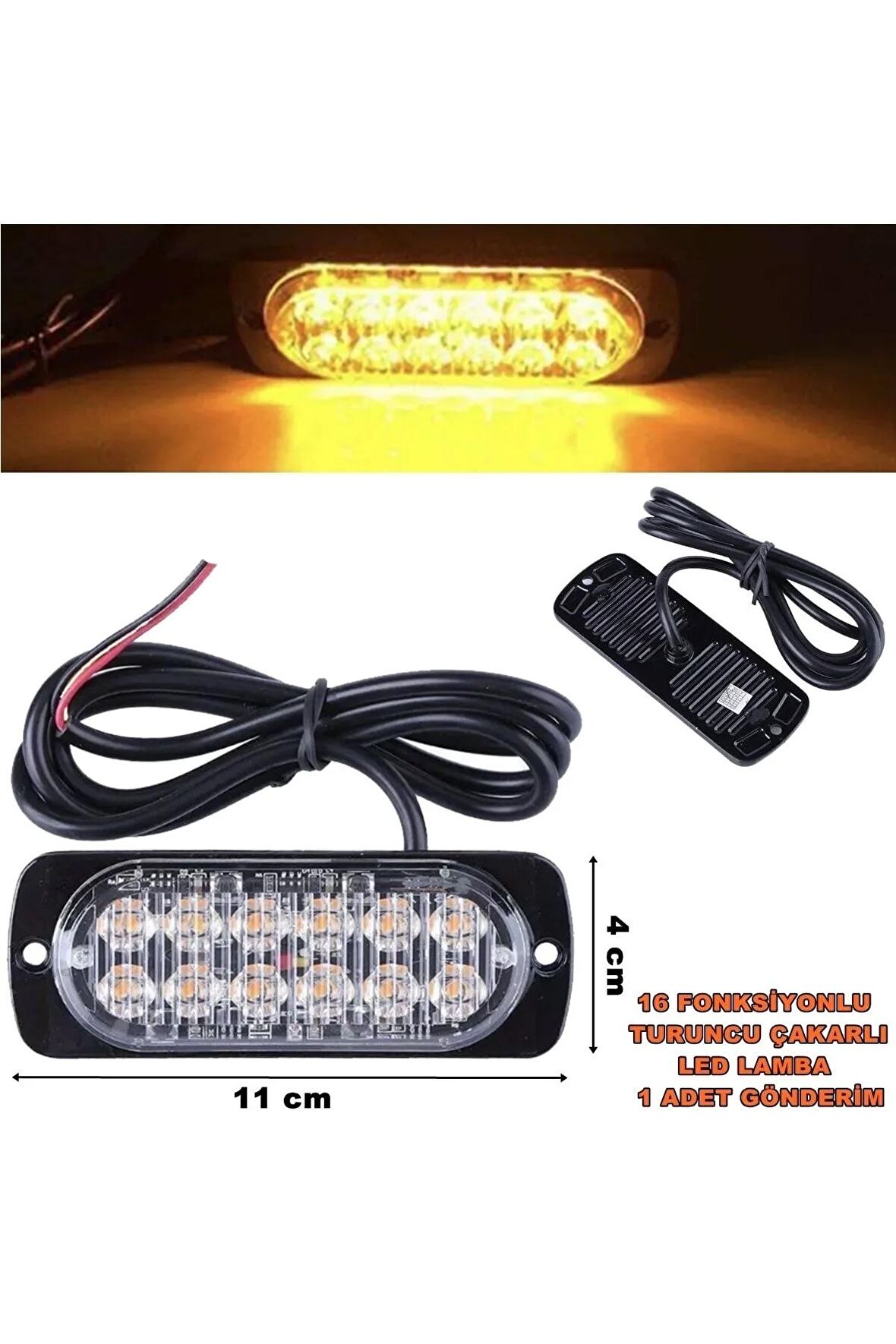 Off Road Led Lamba Turuncu Çakarlı 16 Fonksiyonlu 12 Led 4 X 11 Cm 1 Adet -