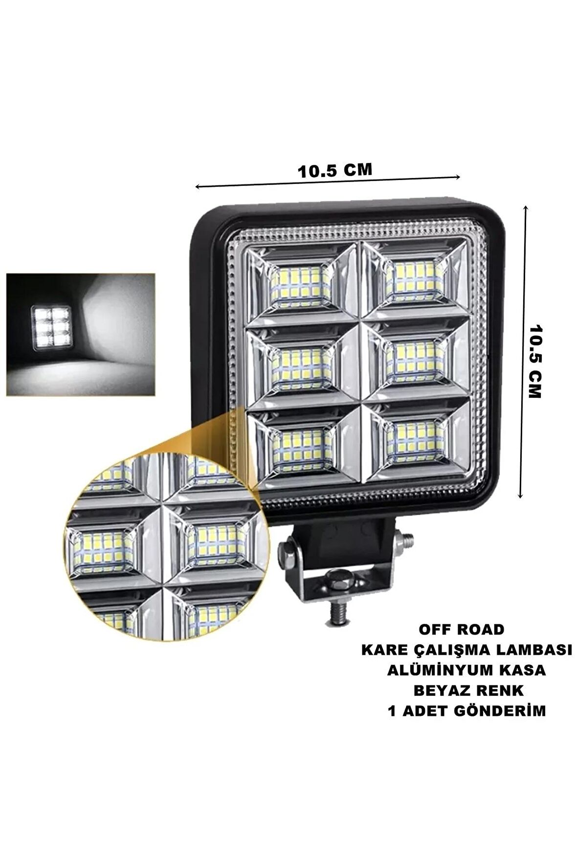 Off Road Led Kare Çalışma Lambası Beyaz Renk 48 Led 10,5 X 10,5 Cm 1 Adet