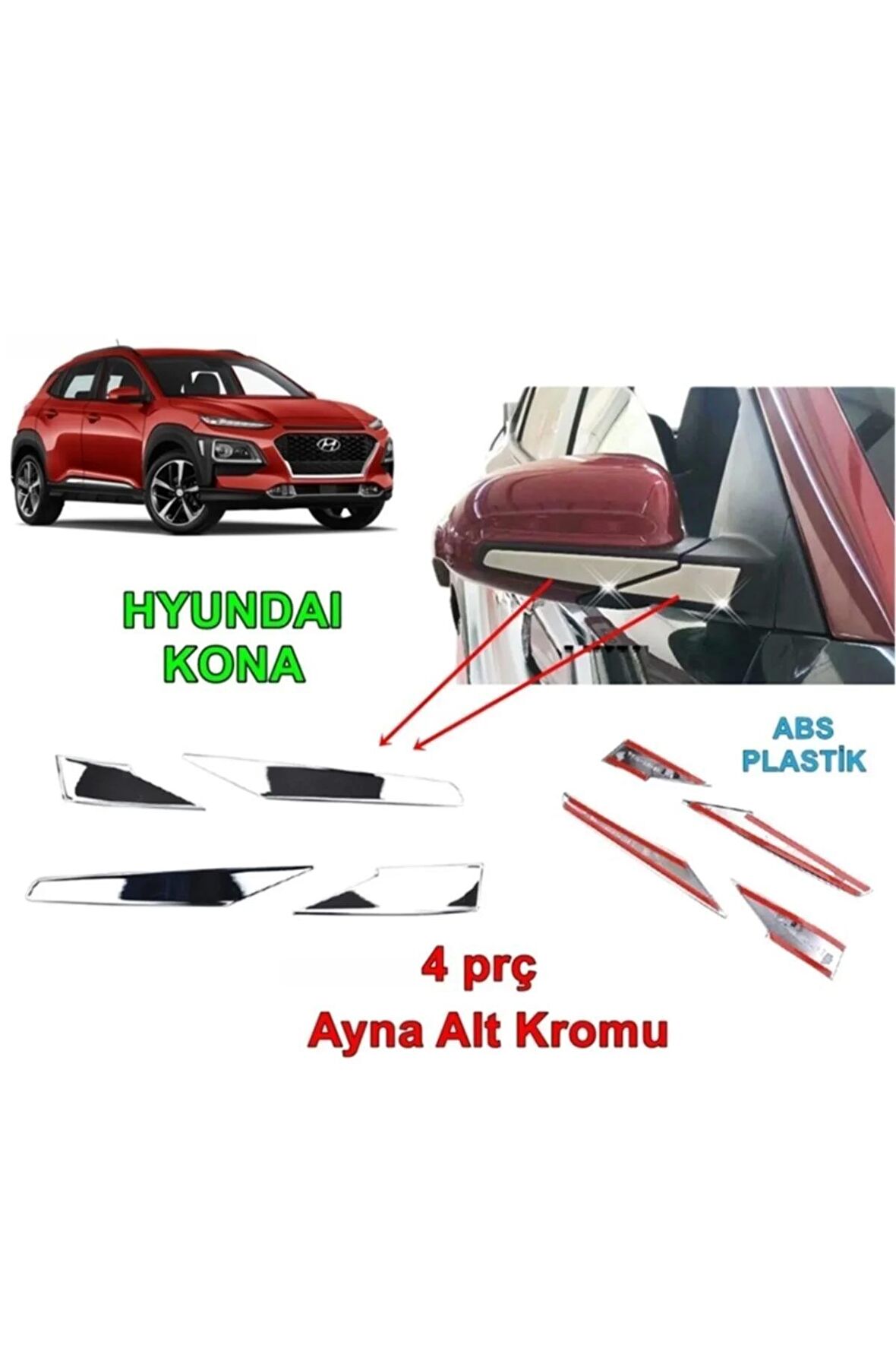 Hyundai Kona Ayna Kapak Alt Çıtası 2018 Sonrası 4 Prç. Abs Krom