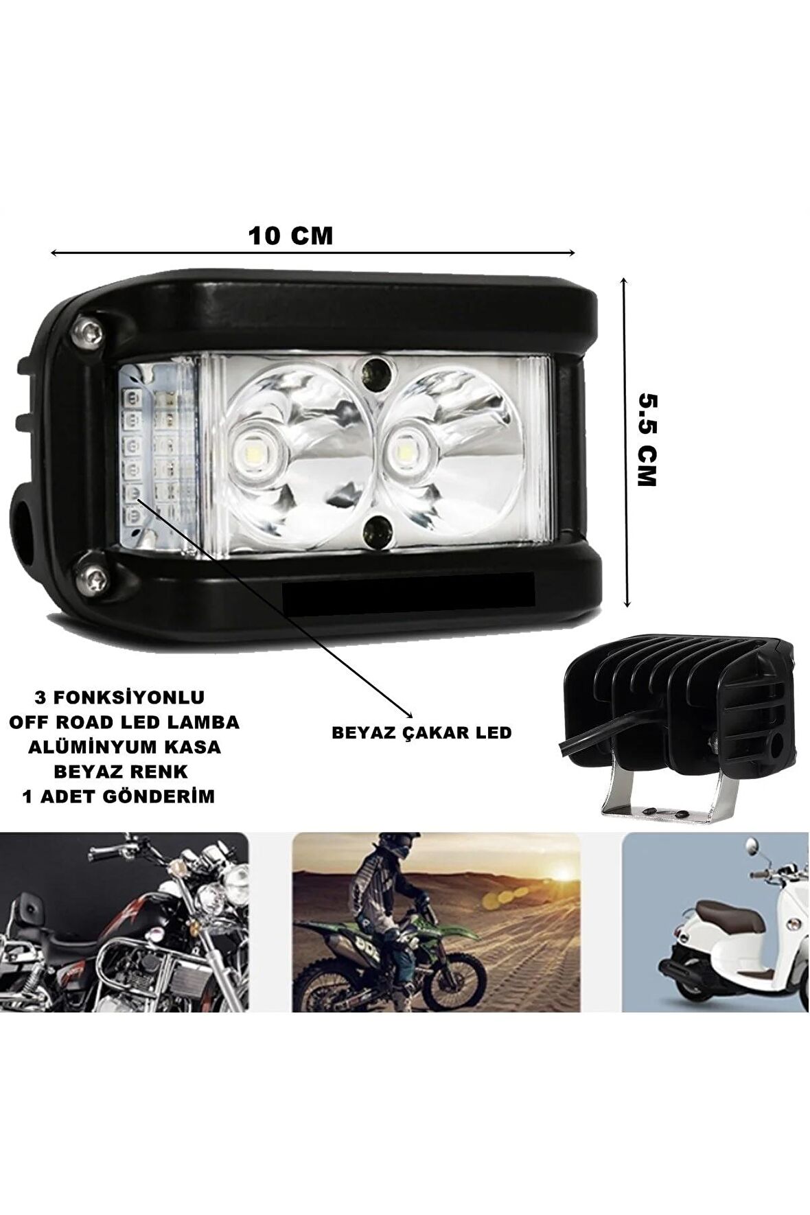 Off Road Led Lamba Beyaz Çakarlı Ve Beyaz Sabit Ledli 3 Fonksiyonlu 5,5 X 10 Cm 1 Adet -