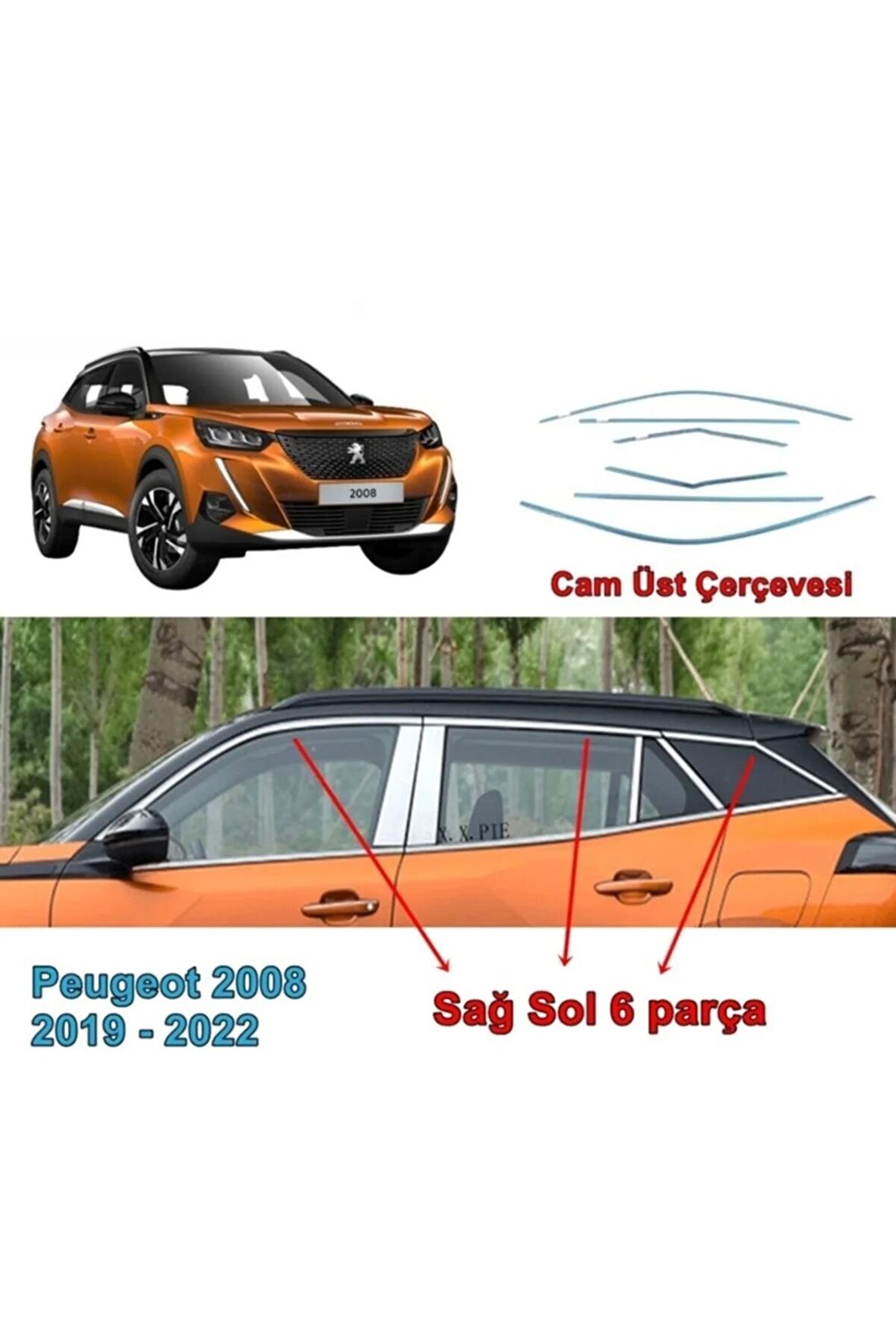 Peugeot 2008 Cam Üst Çıtası Krom 2019-2022 Arası 6 Prç. P. Çelik