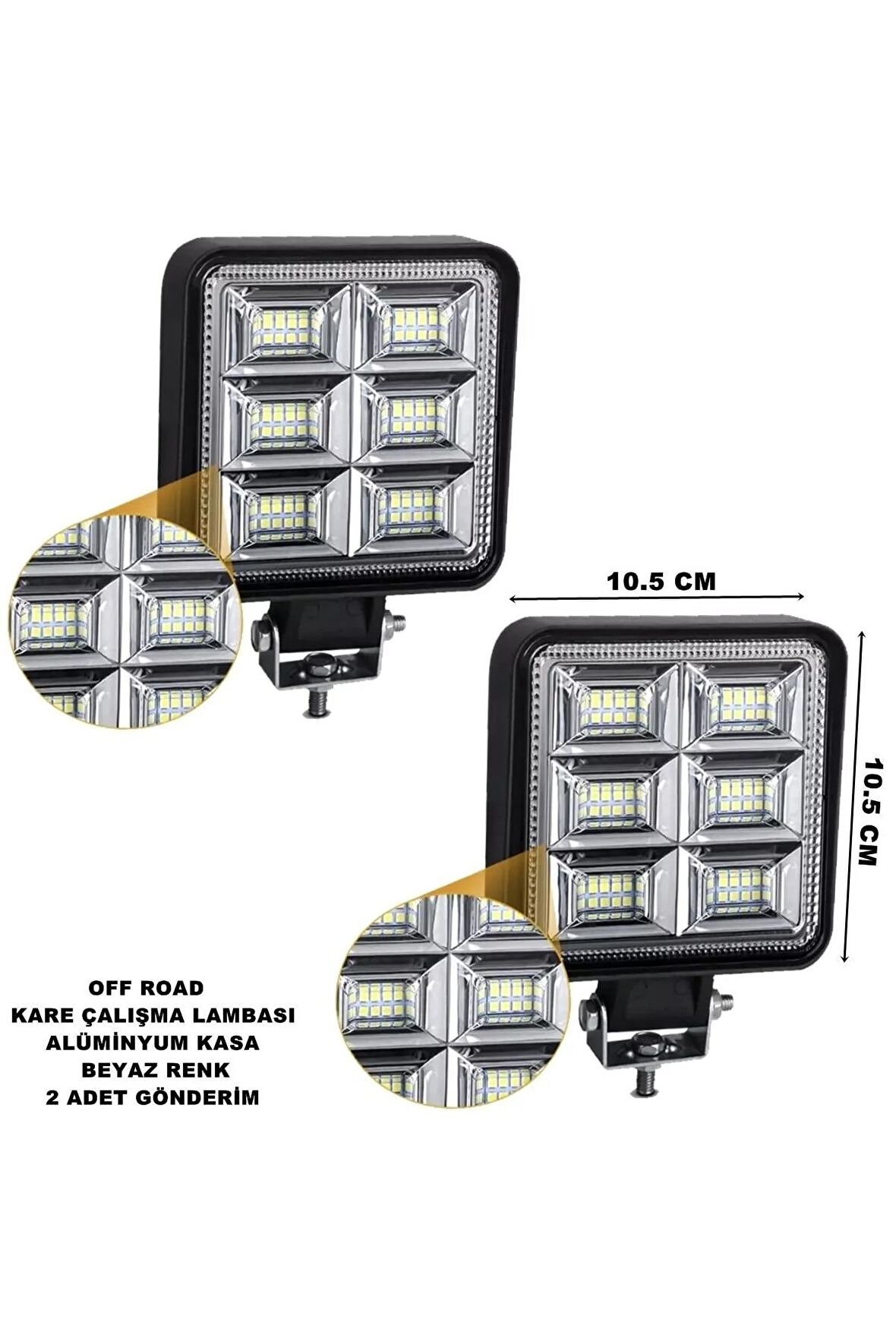 Off Road Led Kare Çalışma Lambası Beyaz Renk 48 Led 10,5 X 10,5 Cm 2 Adet - Uyumlu