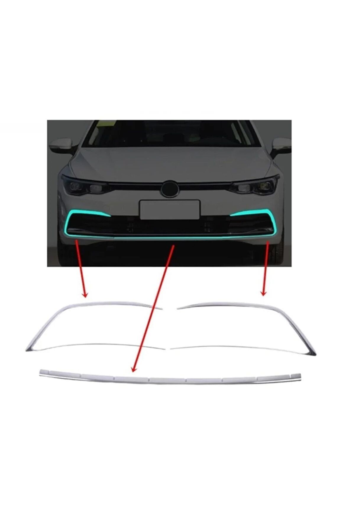 Golf 8 Ön Tampon Sis Çerçeve Nikelajı 2020 Sonrası 3 Prç P. Çelik