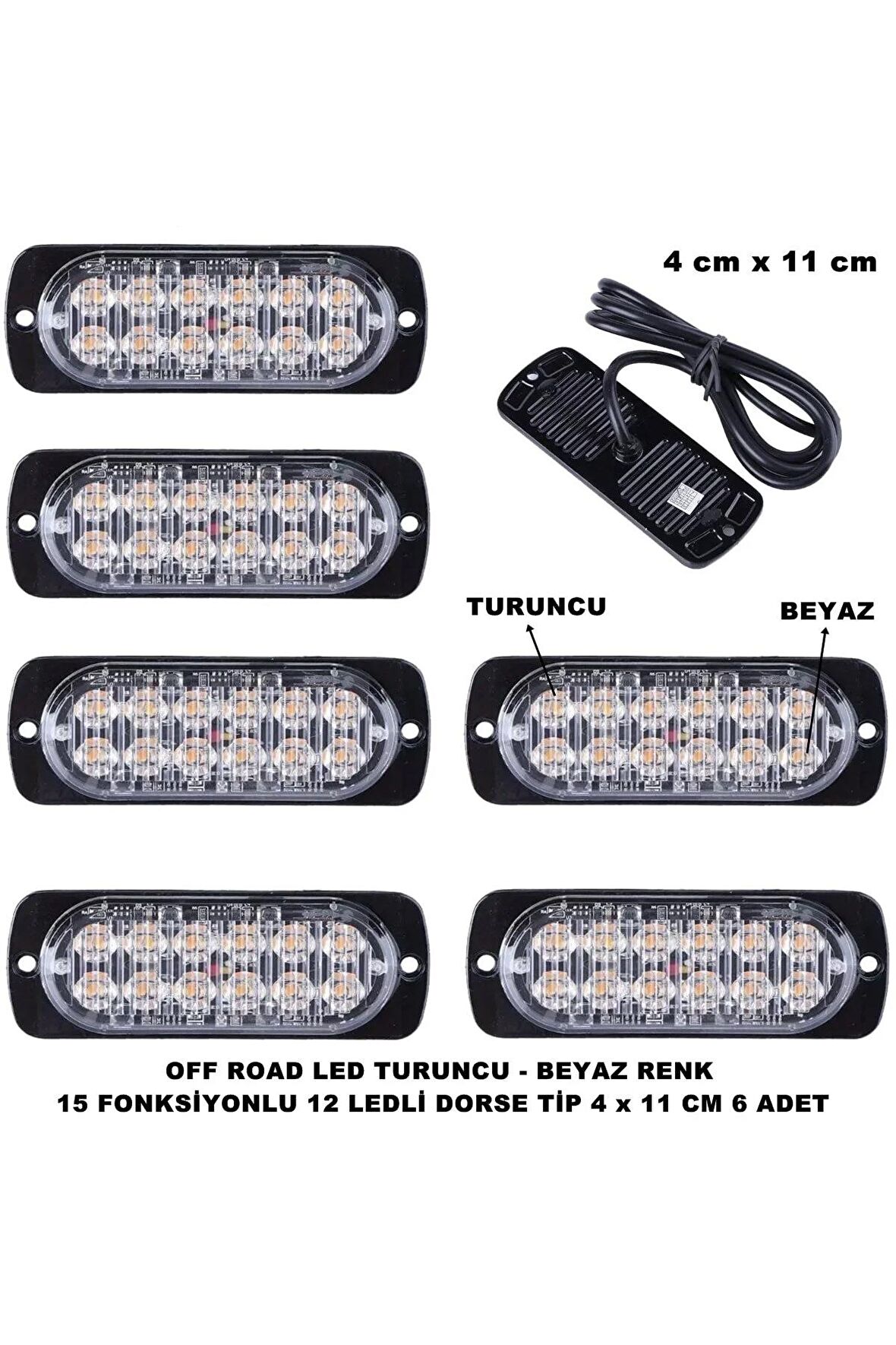 Off Road Led Lamba Turuncu Beyaz 15 Fonksiyonlu Dorse Tip 12 Led 4 X 11 cm 6 Adet