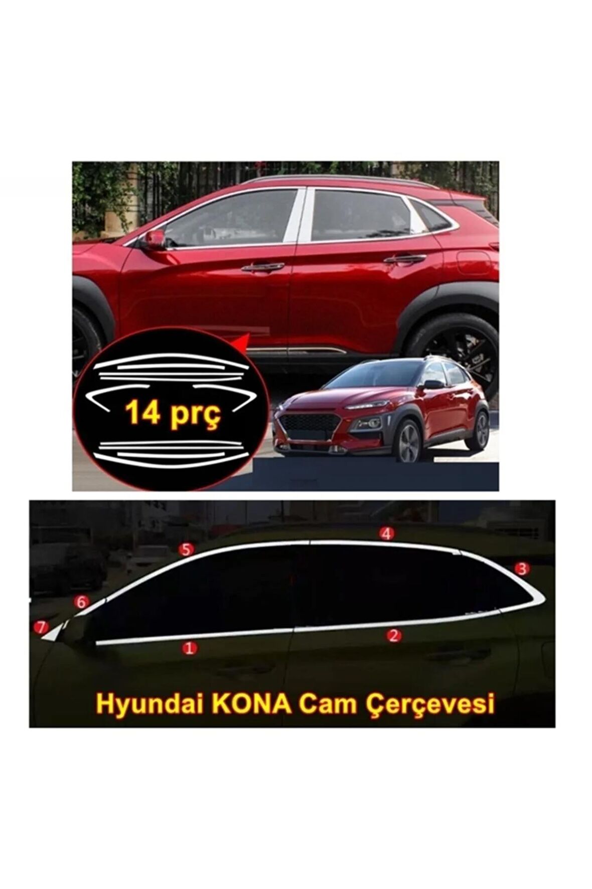 Kona Cam Çerçevesi Nikelajı Komple 2018 Sonrası 14 Parça P. Çelik