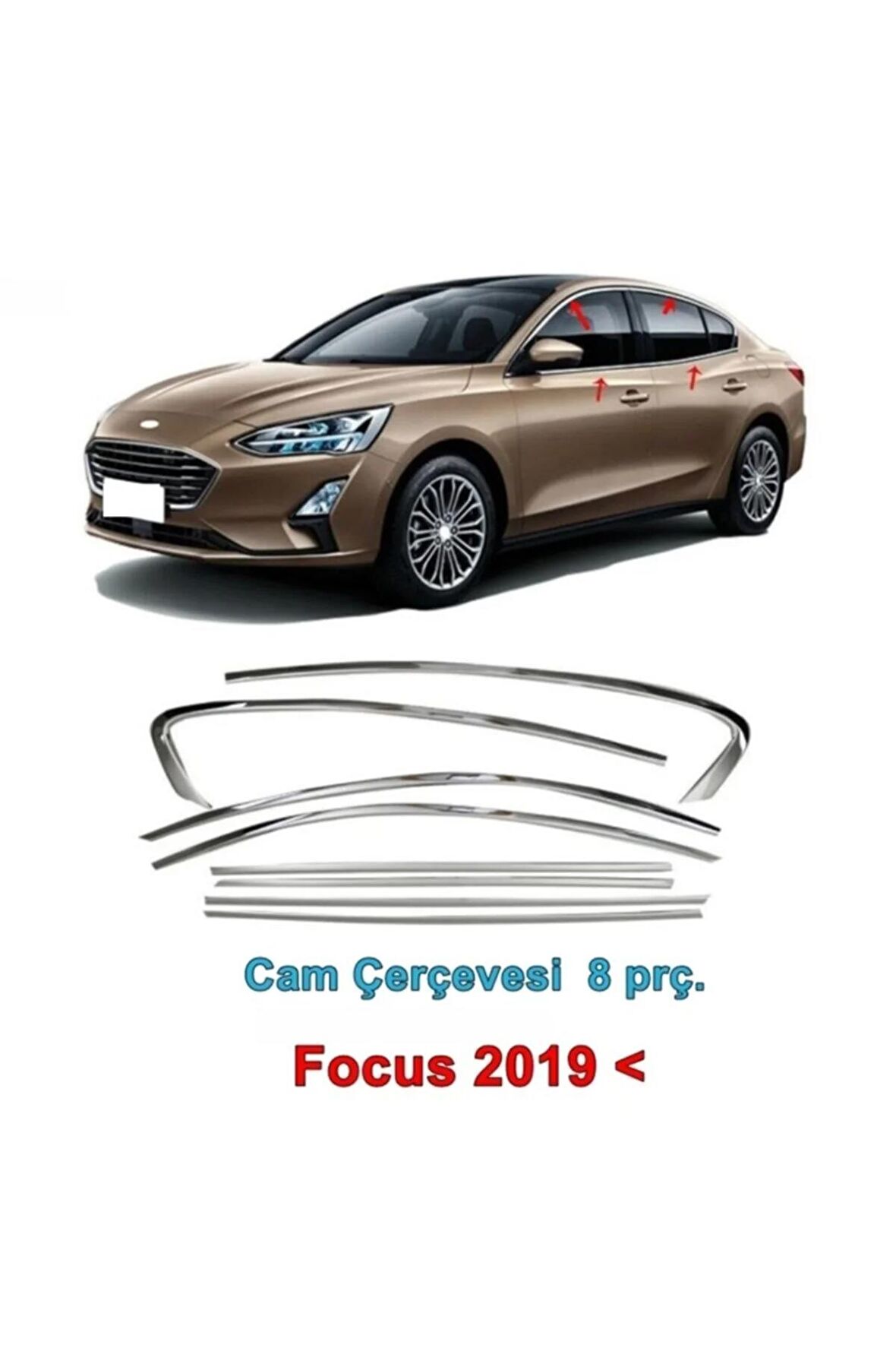 Focus 5 Cam Çerçevesi Nikelajı Sedan Komple 2019 Sonrası 8 Parça Paslanmaz Krom