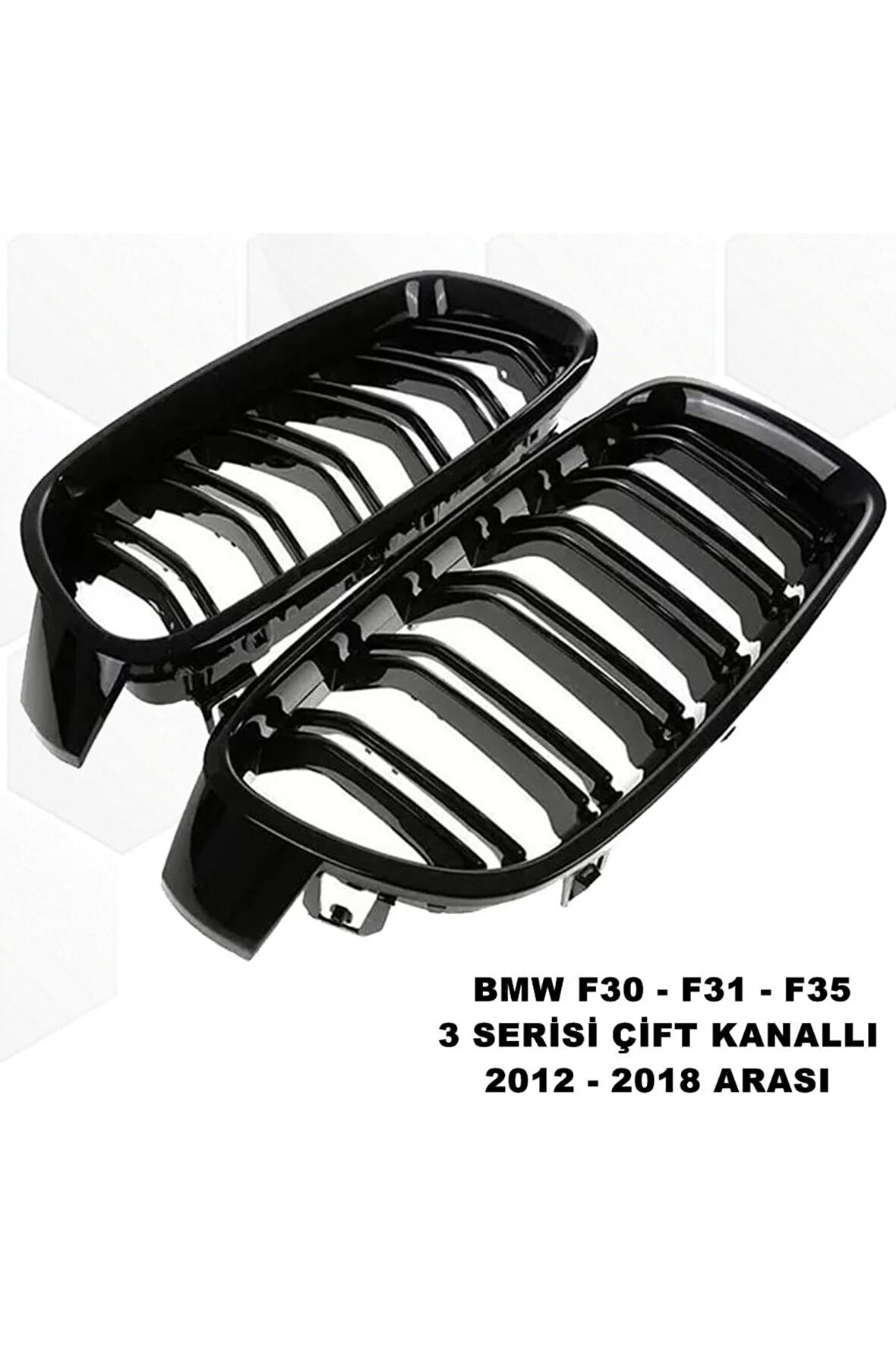 Bmw F31 3 Serisi  Uyumlu Ön Panjur Izgara Böbrek Çift Kanal 2012 - 2018 Arası Piano Black