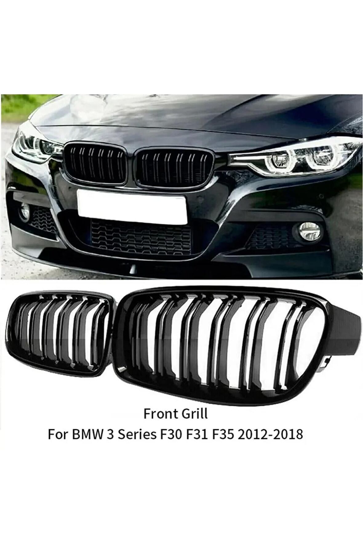 Bmw F35 3 Serisi  Uyumlu Ön Panjur Izgara Böbrek Çift Kanal 2012 - 2018 Arası Piano Black