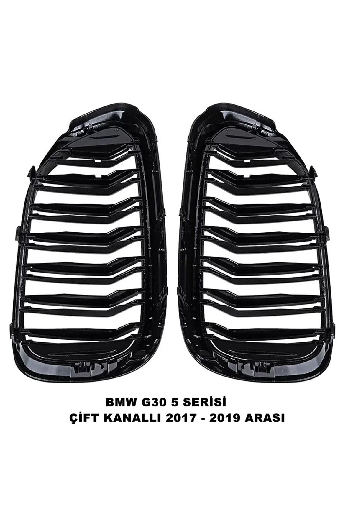 Bmw G30 5 Serisi Uyumlu Ön Panjur Izgara Böbrek Çift Kanallı 2017 - 2019 Arası Piano Black 1.kalite