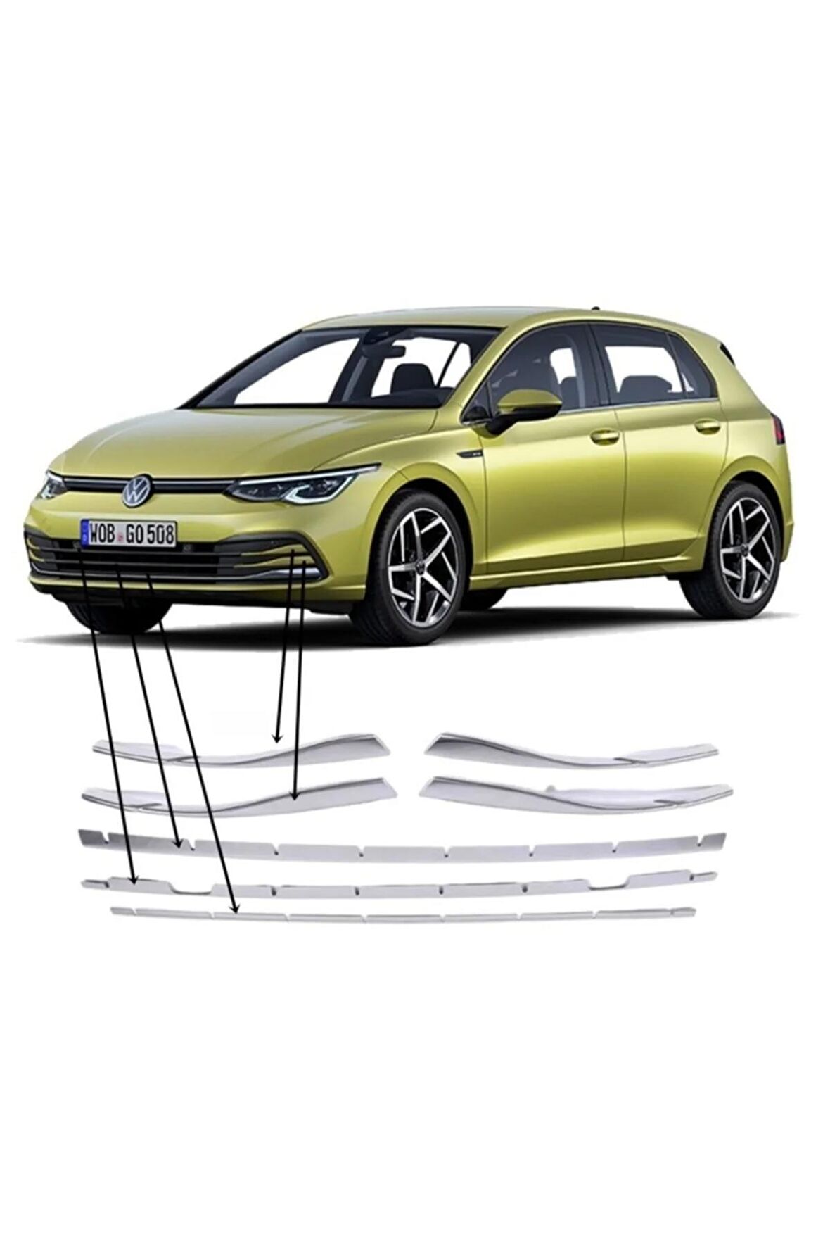 Vw Golf 8 Ön Tampon Alt Çıta Nikelajı 2020 Sonrası 7 Prç P.çelik  Uyumlu