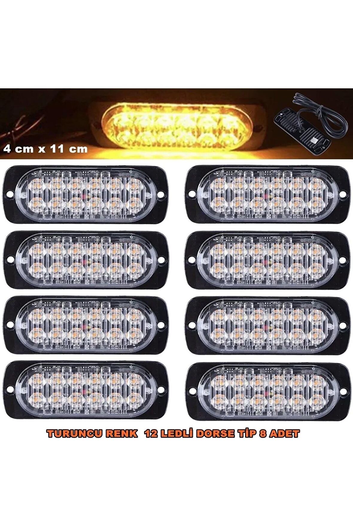 Off Road Led Lamba Turuncu Çakarlı 16 Fonksiyonlu 12 Led 4 X 11 Cm 8 Adet -