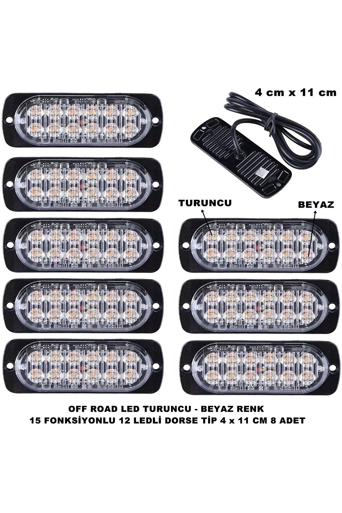 Off Road Led Lamba Turuncu - Beyaz 15 Fonksiyonlu Dorse Tip 12 Led 4 X 11 Cm 8 Adet -