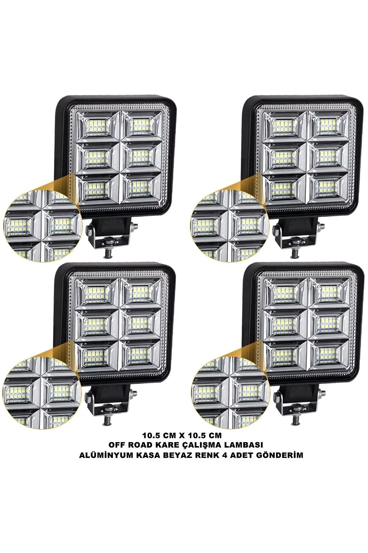 Off Road Led Kare Çalışma Lambası Beyaz Renk 48 Led 10,5 X 10,5 Cm 4 Adet -Uyumlu