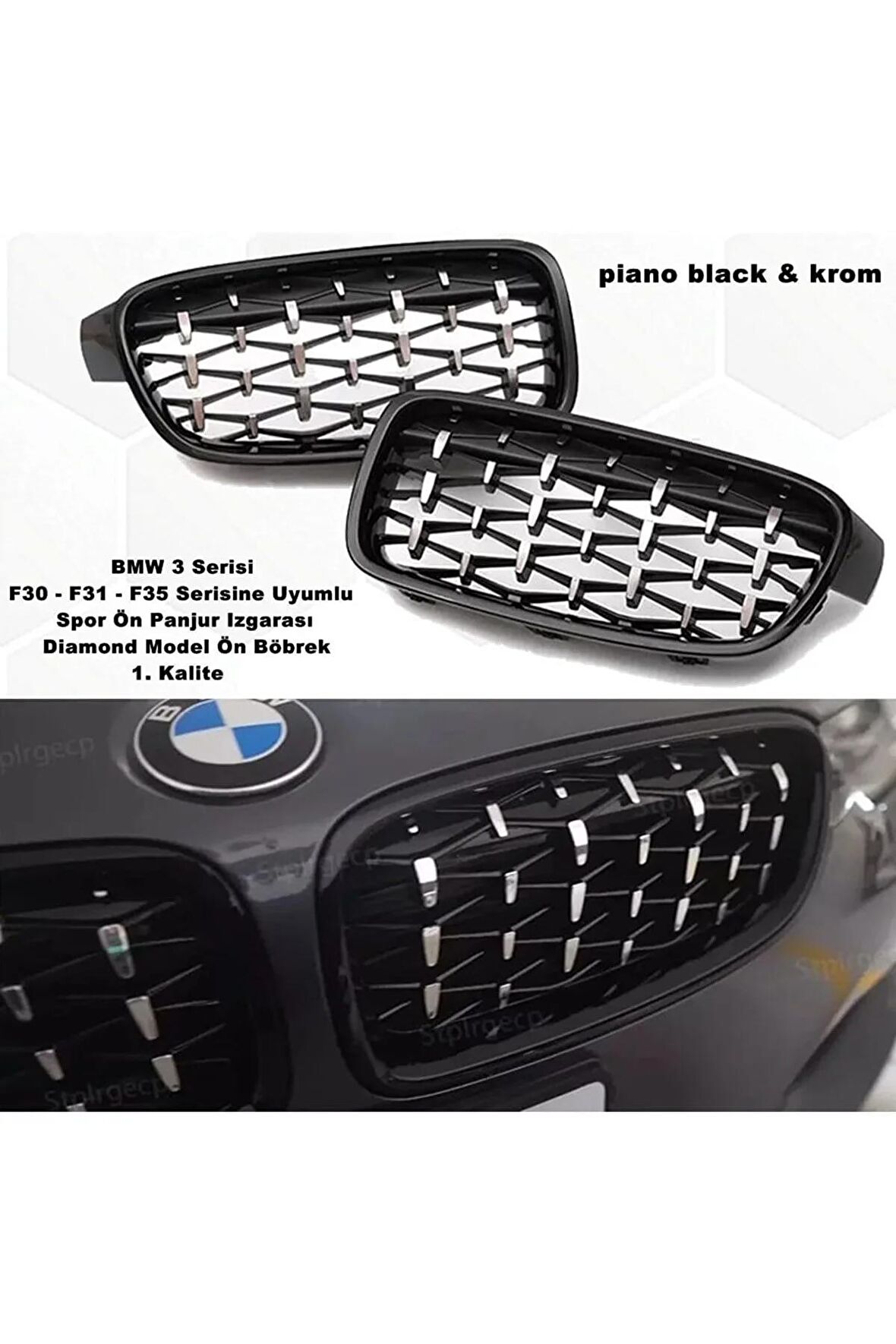 Bmw F31 3 Serisi Uyumlu Diamond Ön Panjur Izgara Böbrek Piano Black & Krom