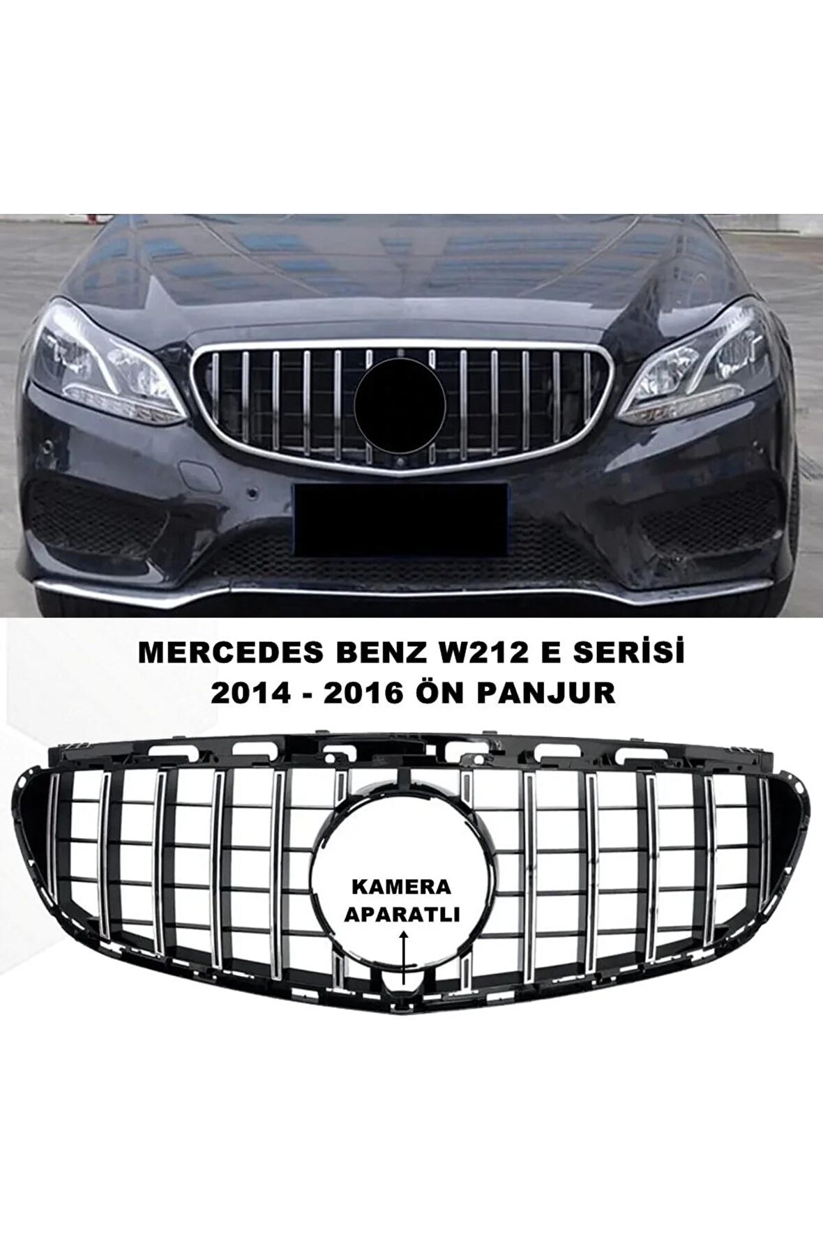 Mercedes W212 E Serisi Spor Ön Panjur Izgaralı Piano Black & Krom Şeritli 2014-2016 1. Kalite-