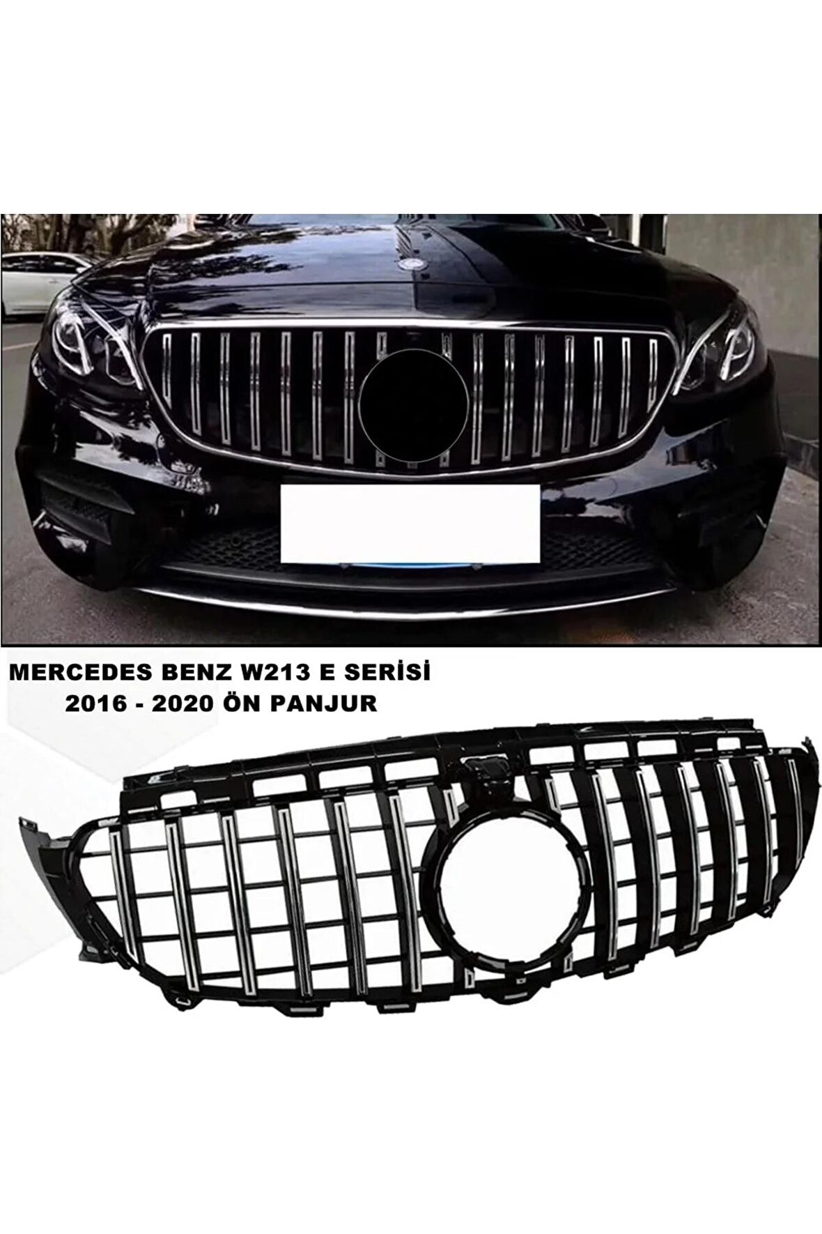 Mercedes W213 E Serisi Spor Ön Panjur Izgaralı Piano Black & Krom Şeritli 2016-2020 1. Kalite-