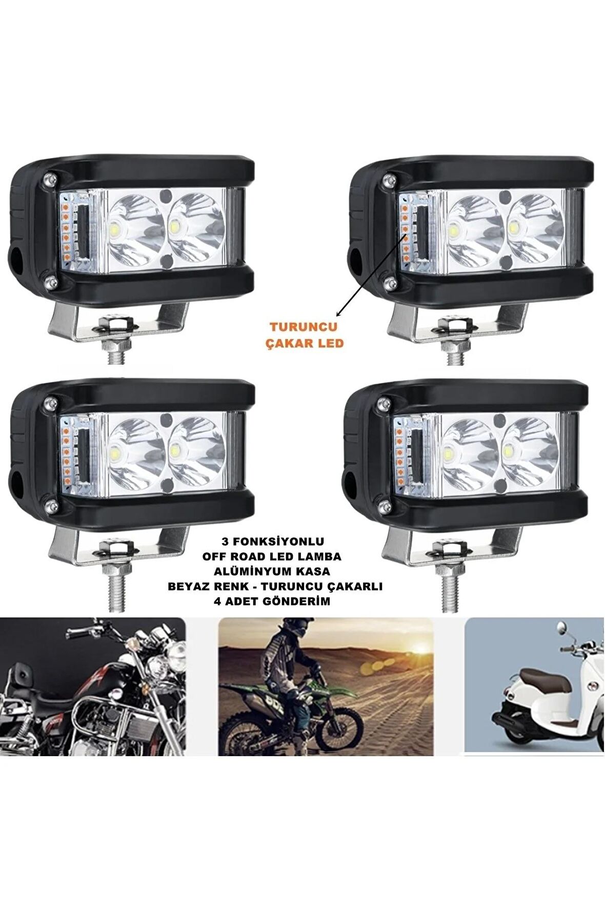 Off Road Led Lamba Turuncu Çakarlı beyaz Ledli 3 Fonksiyonlu 5,5 x 10 cm 4 Adet